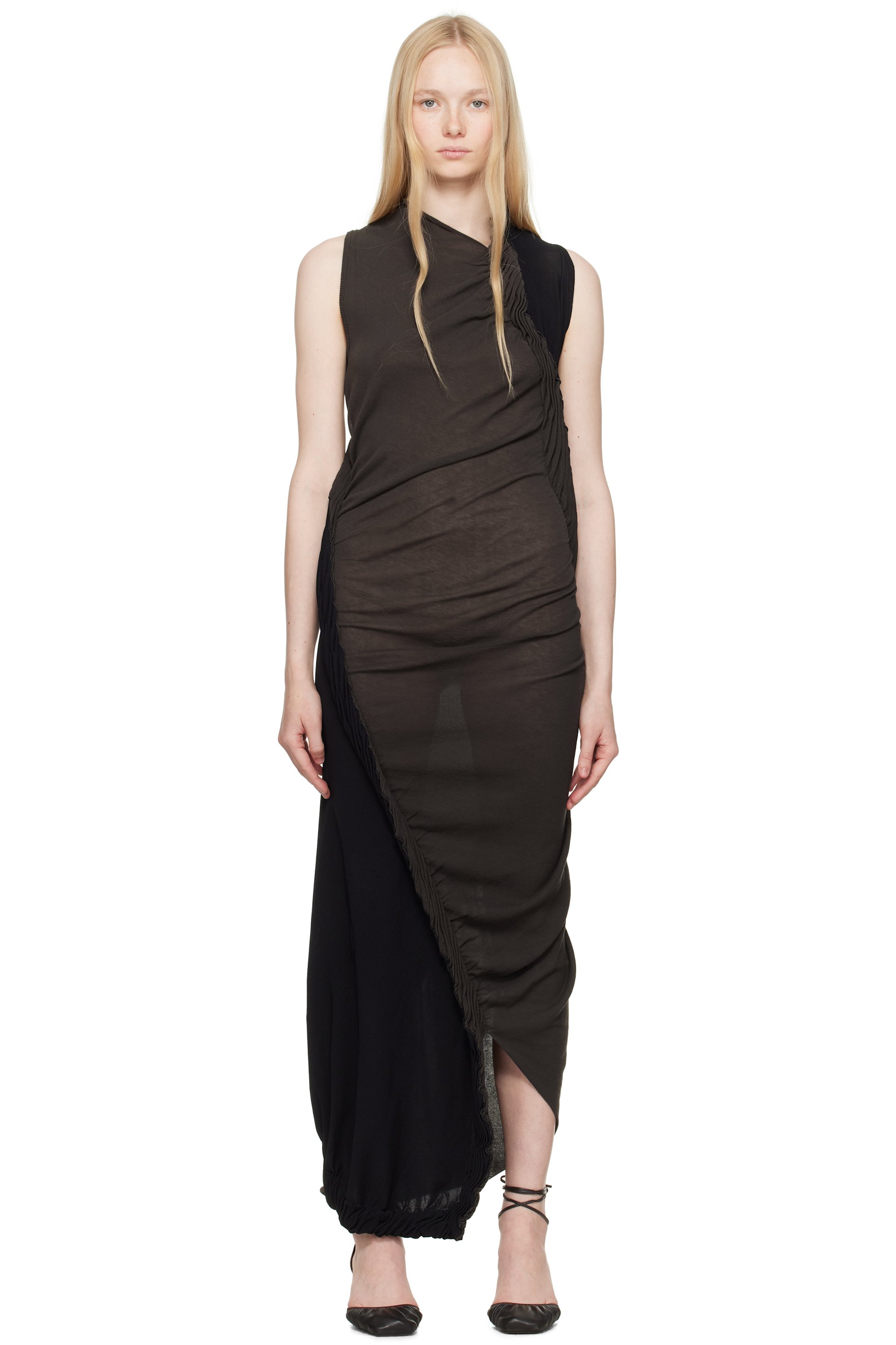Issey Miyake - Robe longue Beanstalk noir et gris