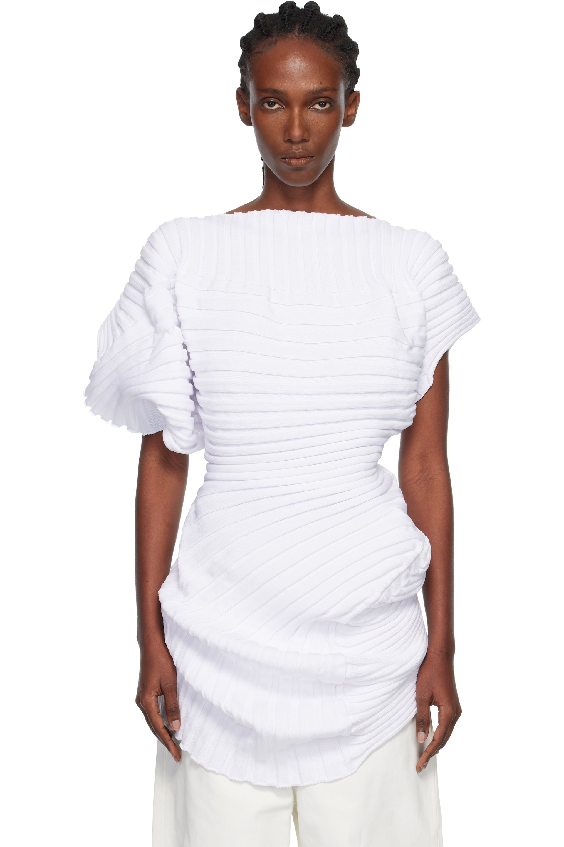 Issey Miyake - Haut As It Is blanc en tricot
