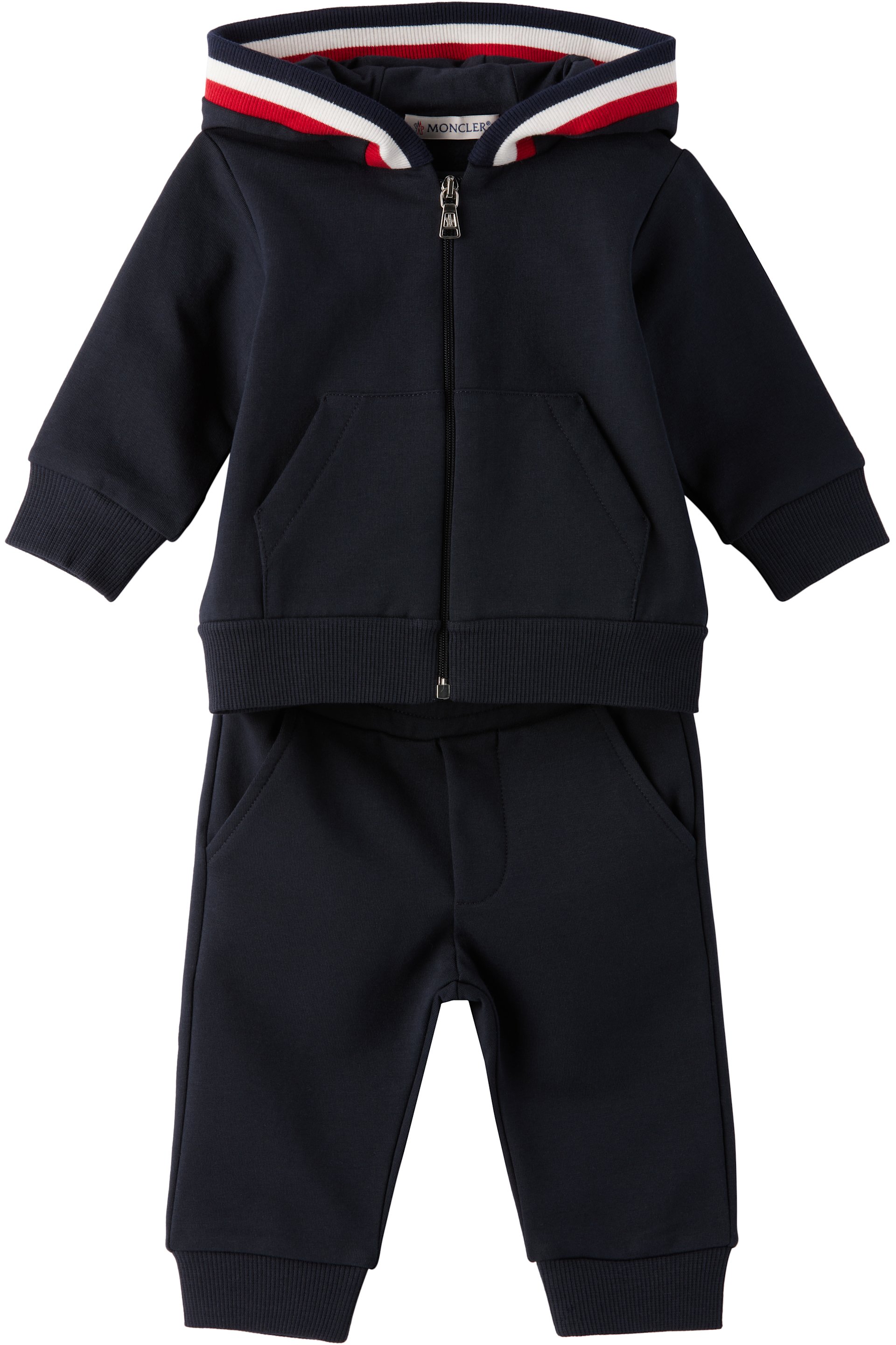 Moncler Enfant - Baby Navy Tricolour-Trimmed Cotton Tracksuit