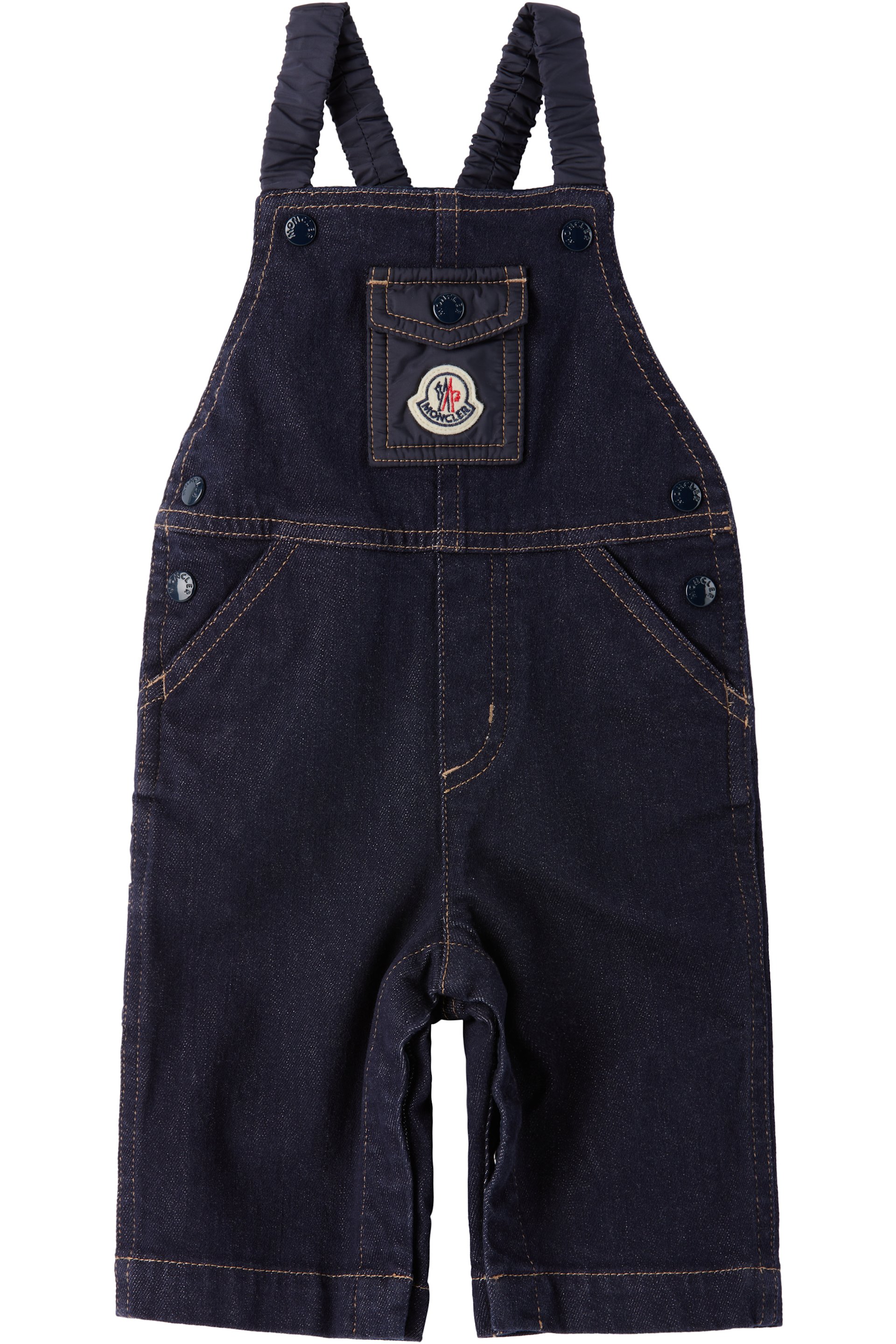 Moncler Enfant: Baby Navy Cotton Denim Overalls | SSENSE