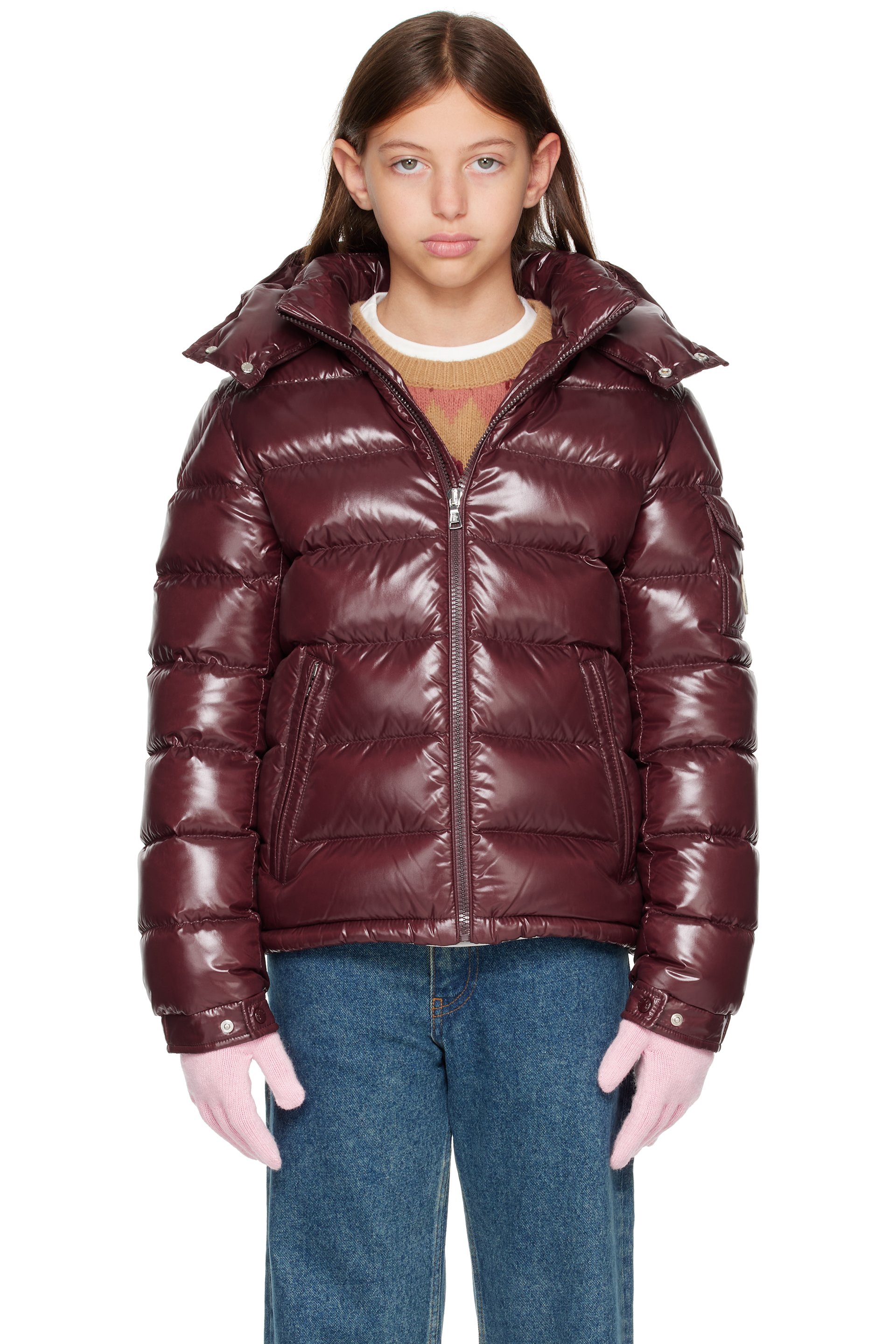 Moncler Enfant - 酒红色 Maya Hooded 儿童羽绒夹克