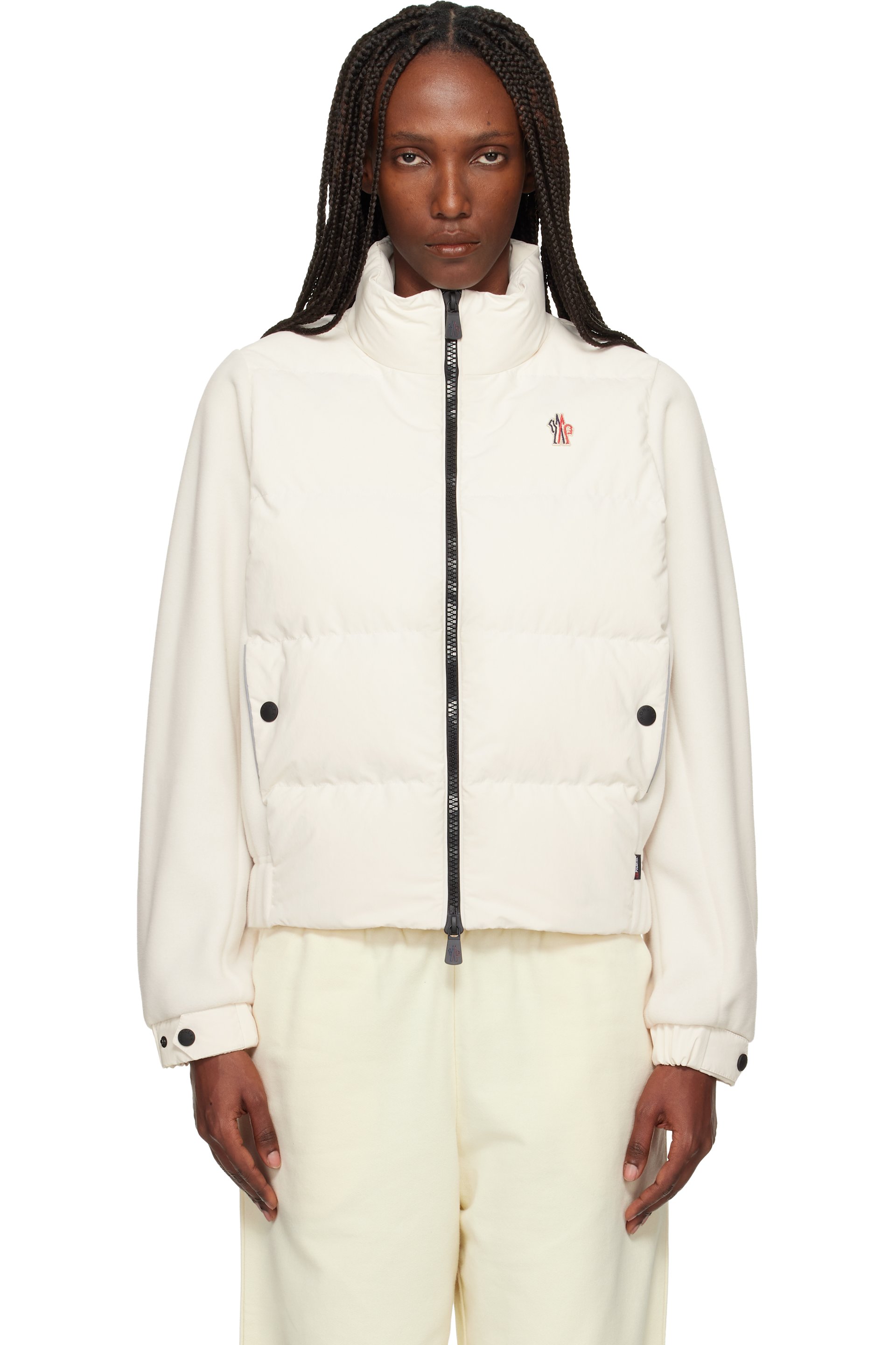 Moncler Grenoble - Blouson Maglia blanc cassé rembourré en duvet
