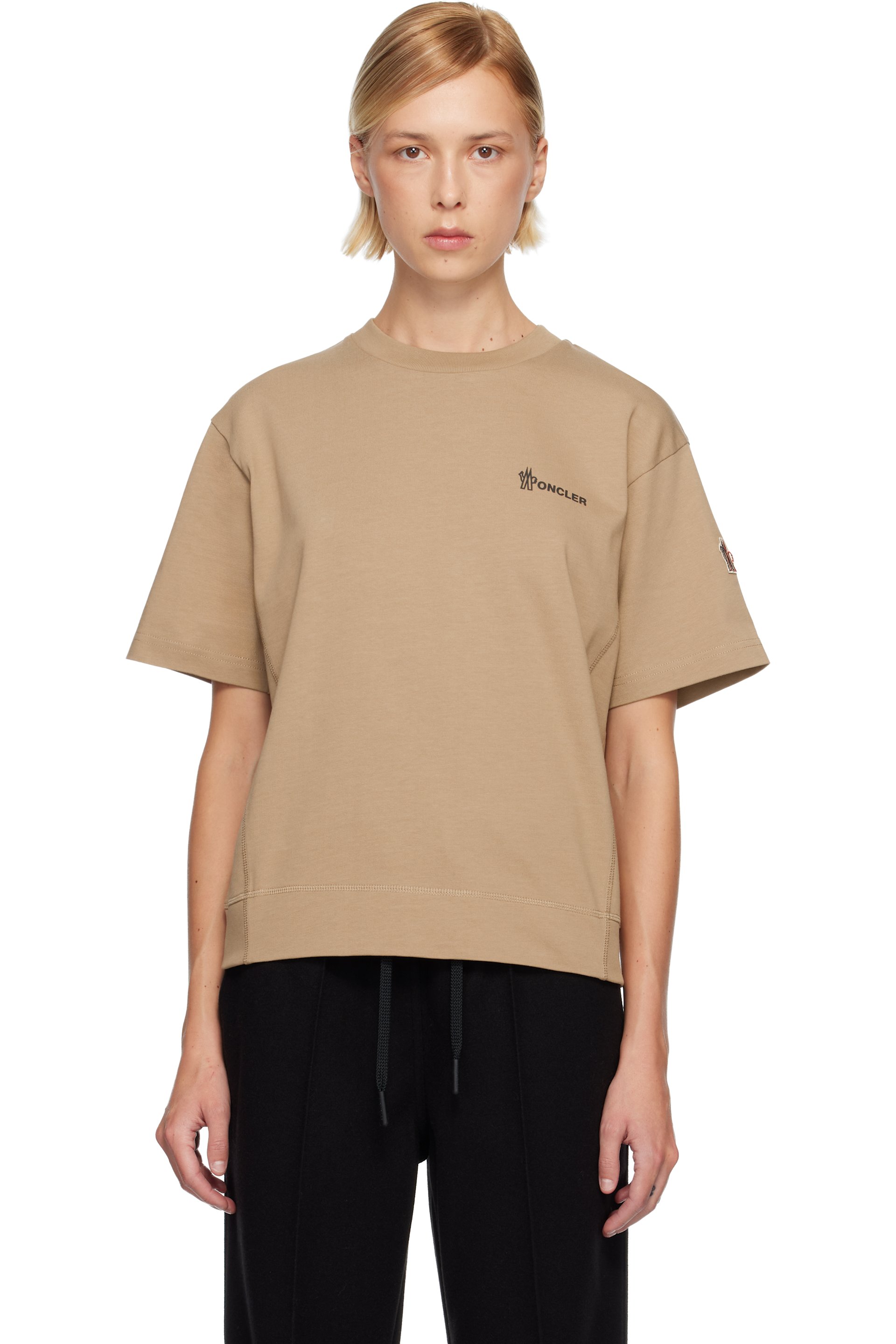 Moncler Grenoble - T-shirt beige en coton à logo gaufré
