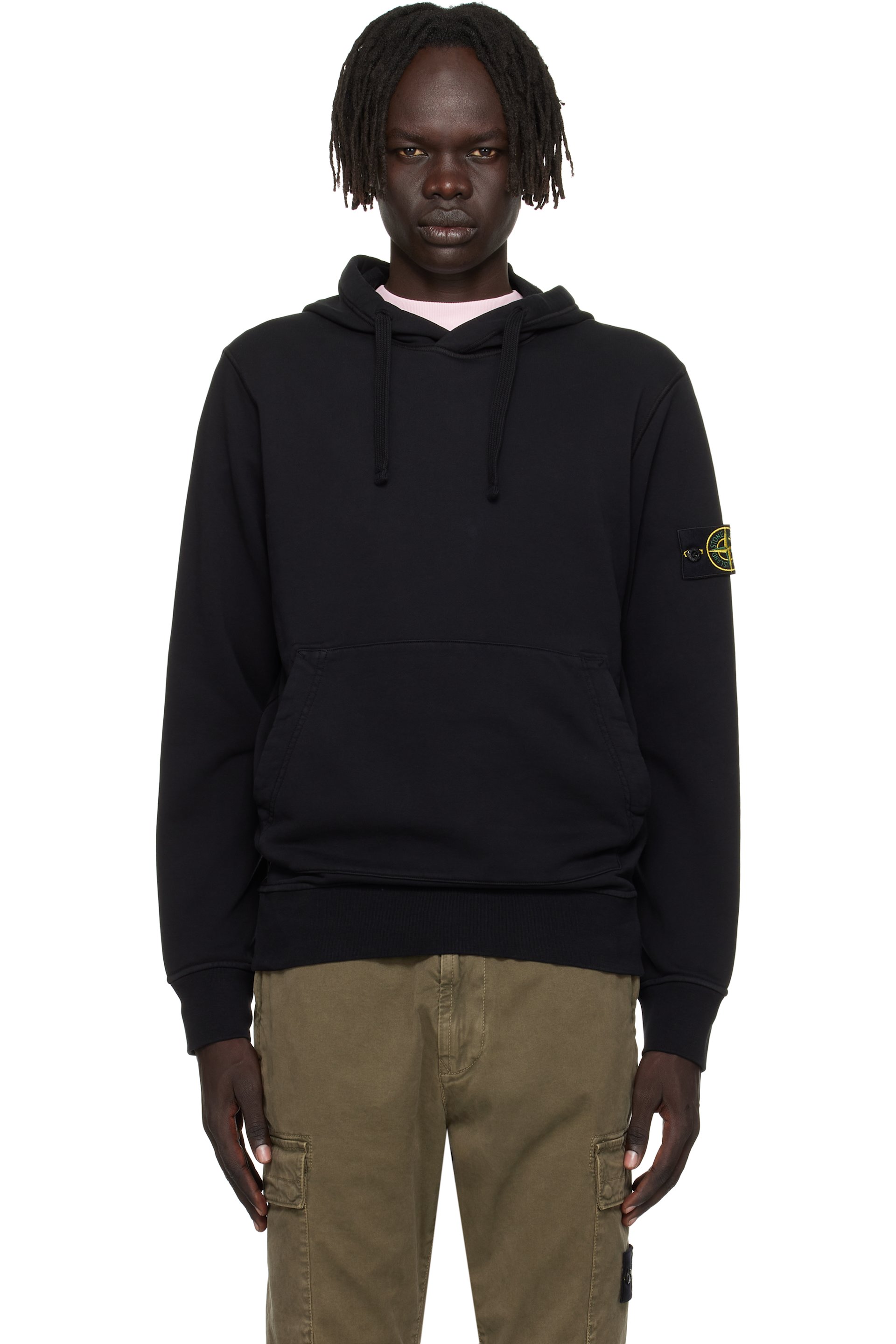 Stone Island - Pull à capuche 6100062 noir en molleton de coton bio