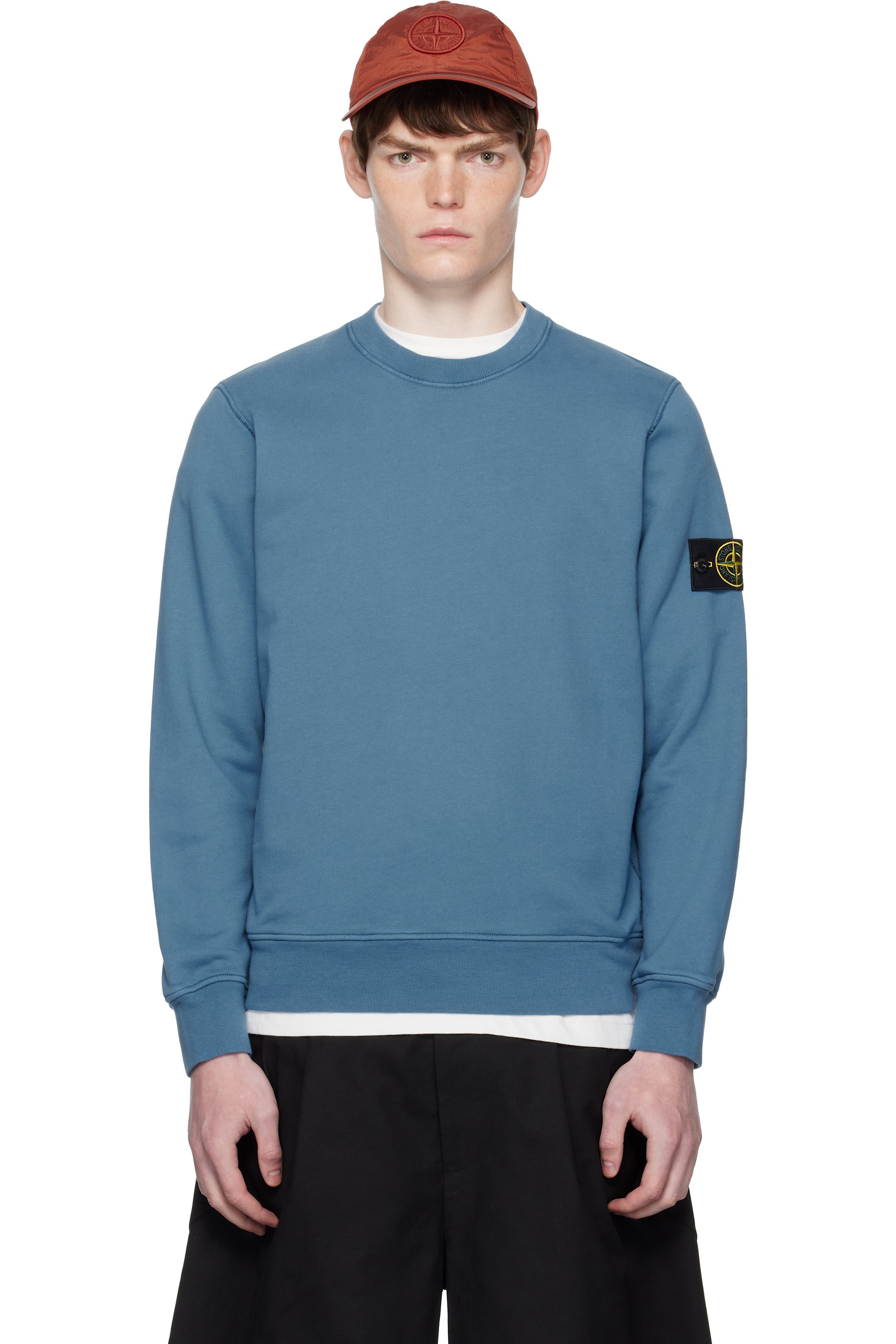 Stone Island - Pull molletonné 6100060 bleu en coton bio