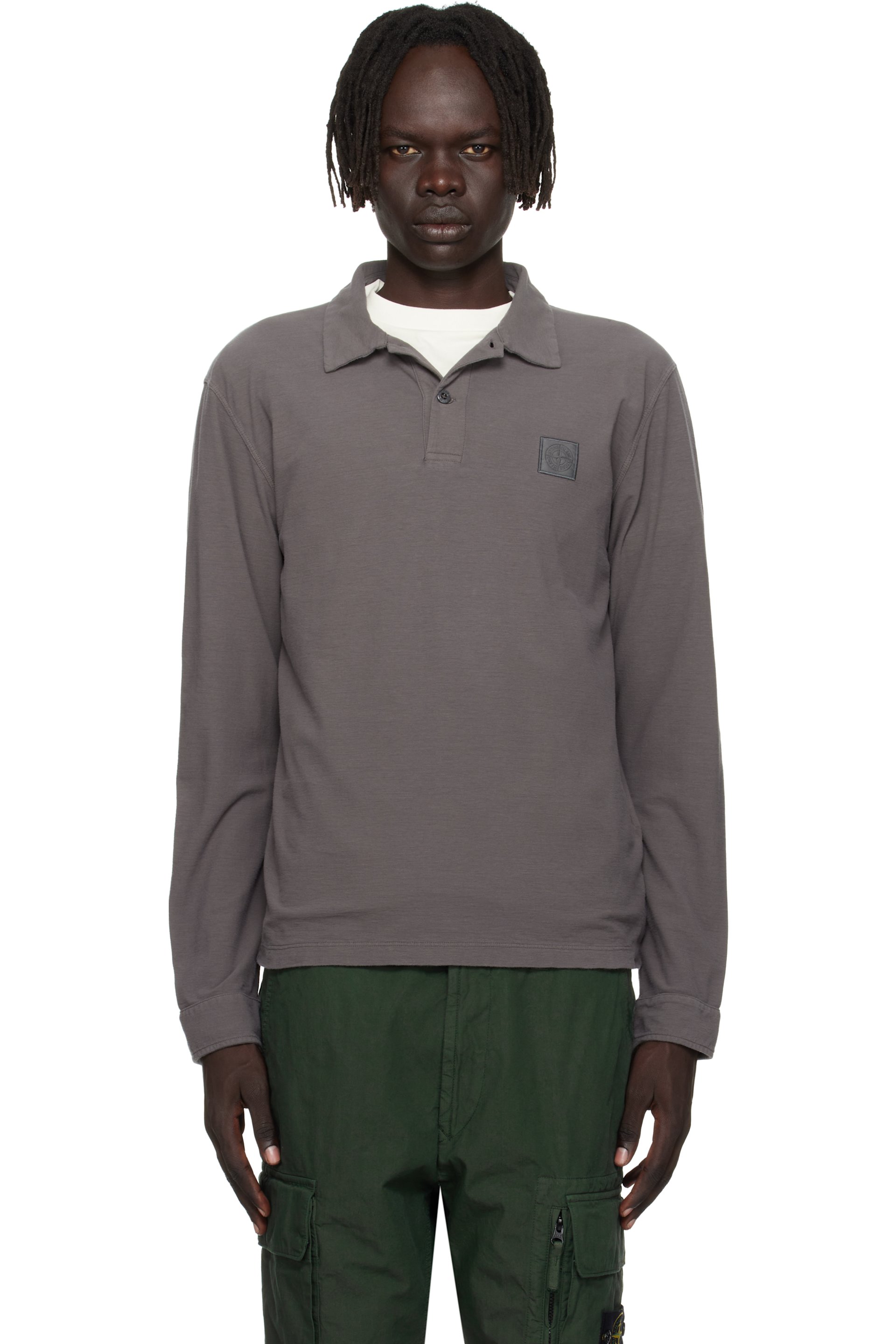 Stone Island - Gray 2200011 Long Sleeve Cotton Jersey Polo