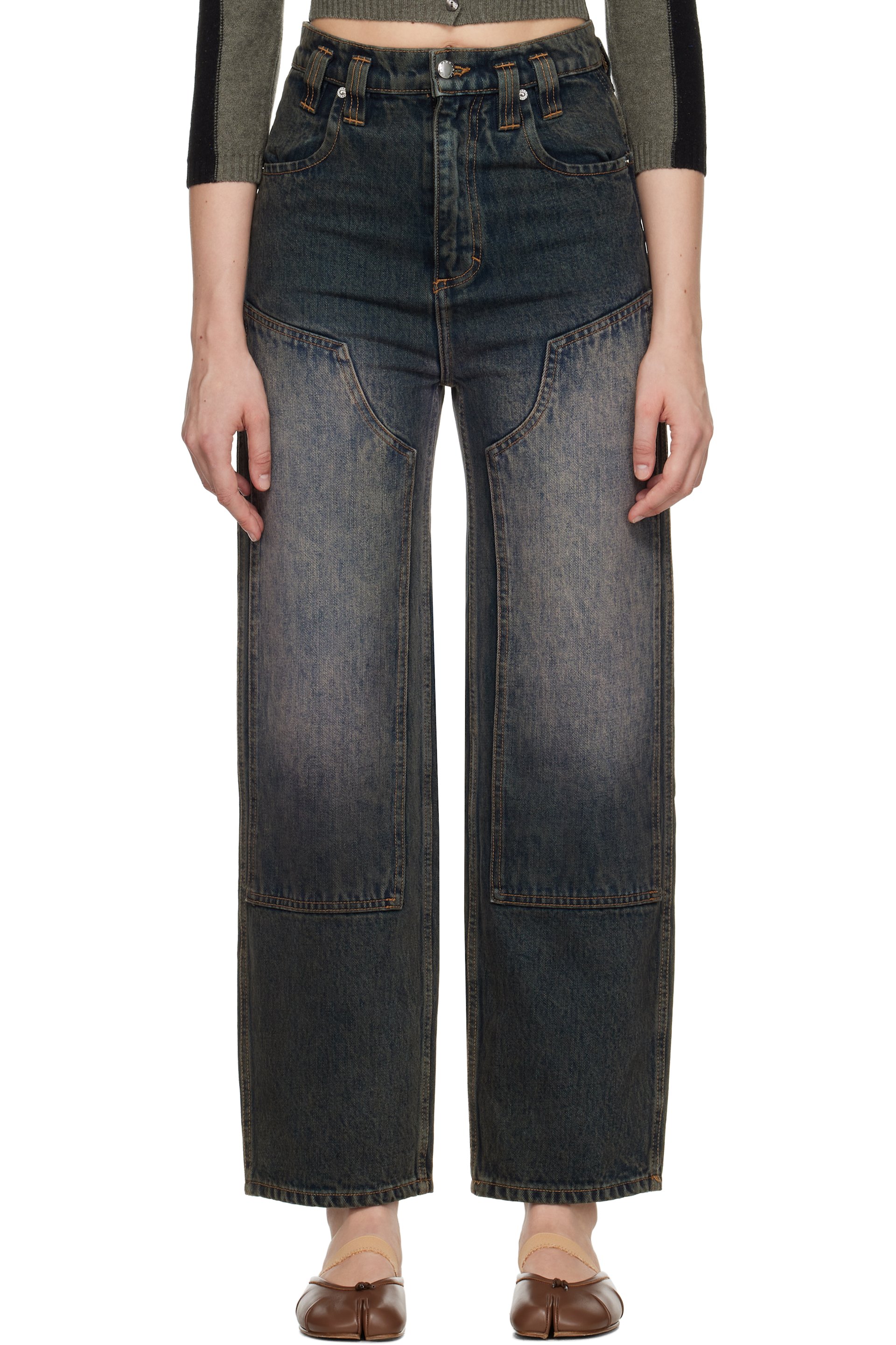 Eckhaus Latta - Jean ample bleu à empiècement aux genoux