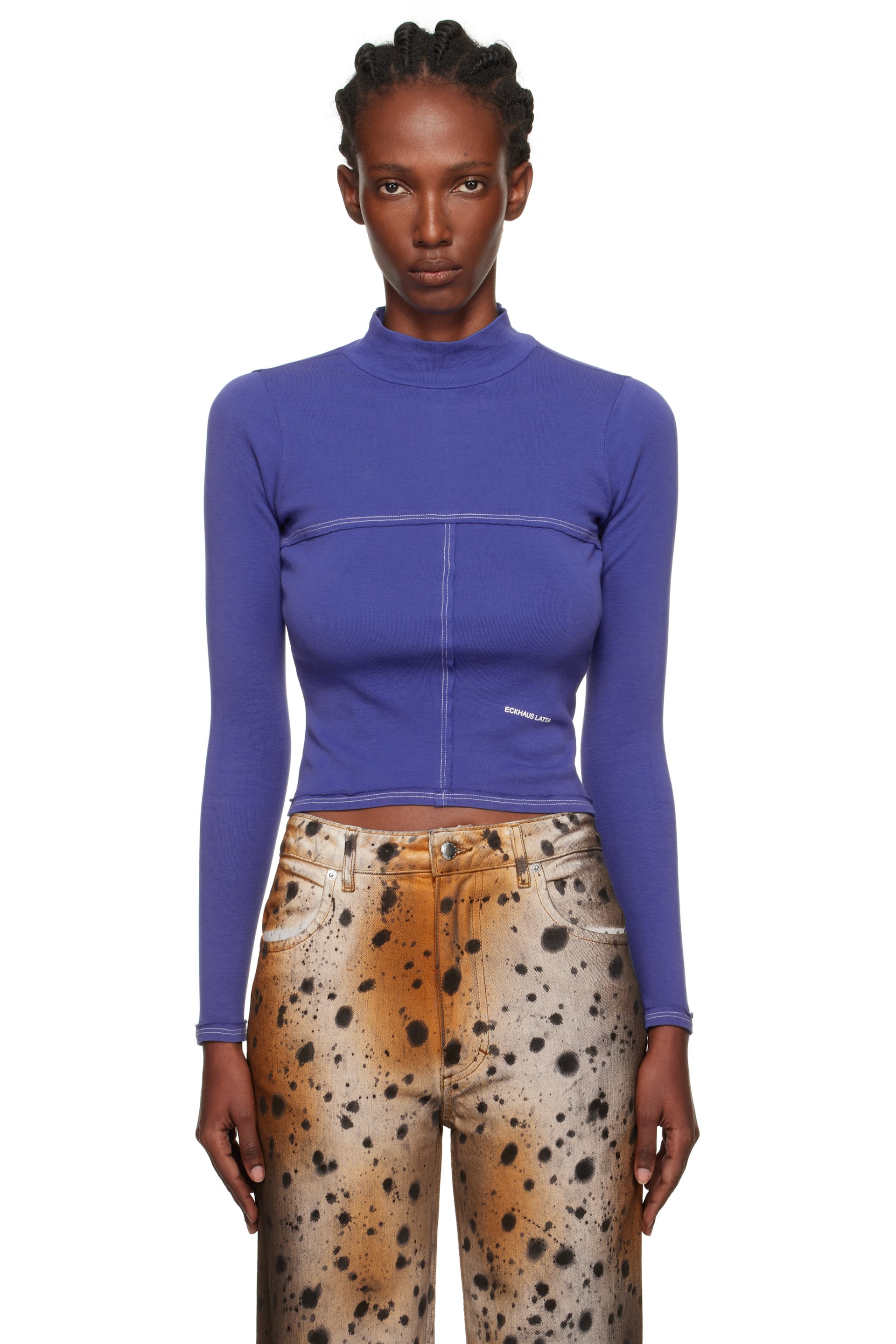 Navy Lapped Baby Turtleneck by Eckhaus Latta on Sale