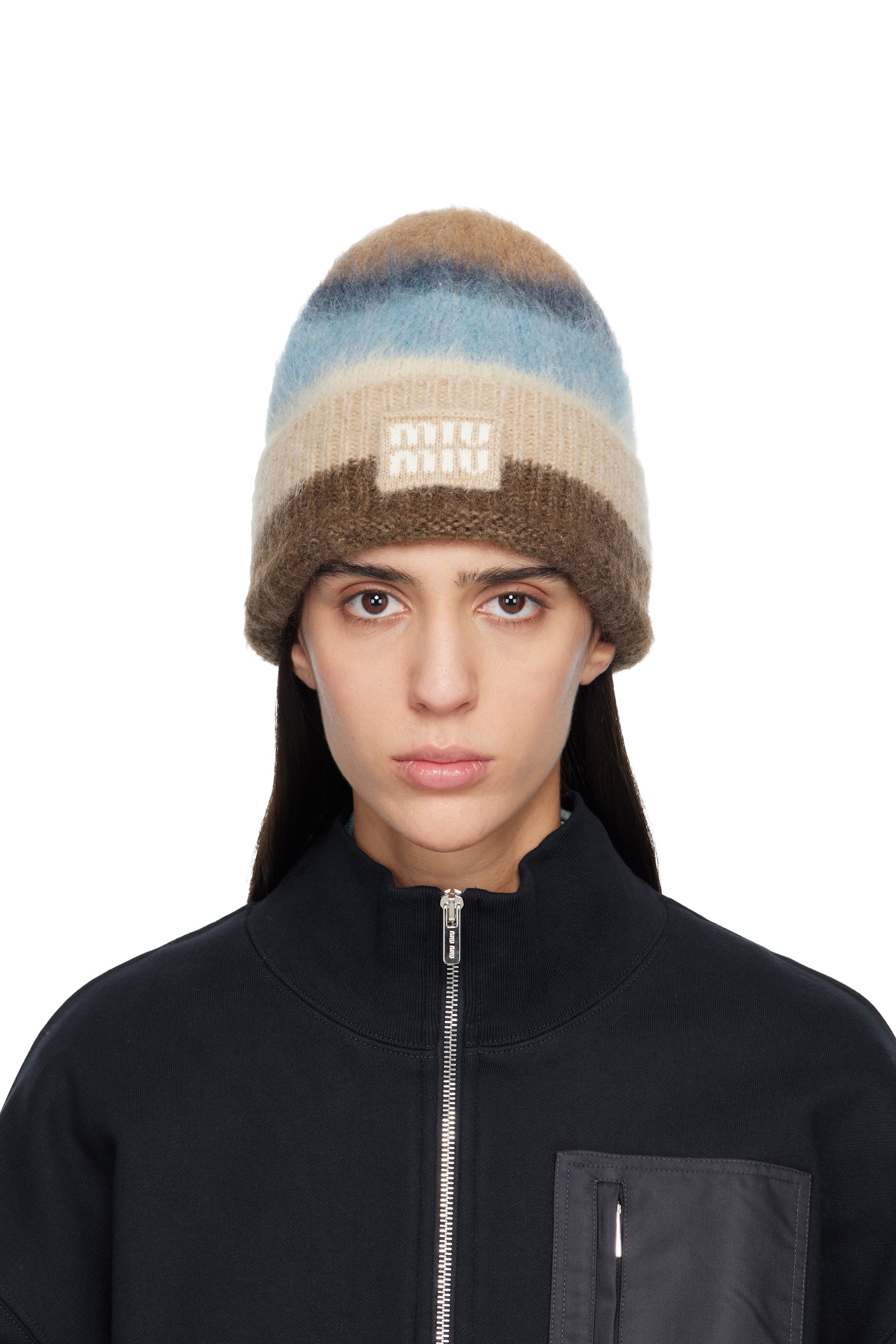 Miu Miu - Bonnet brun et bleu en mohair
