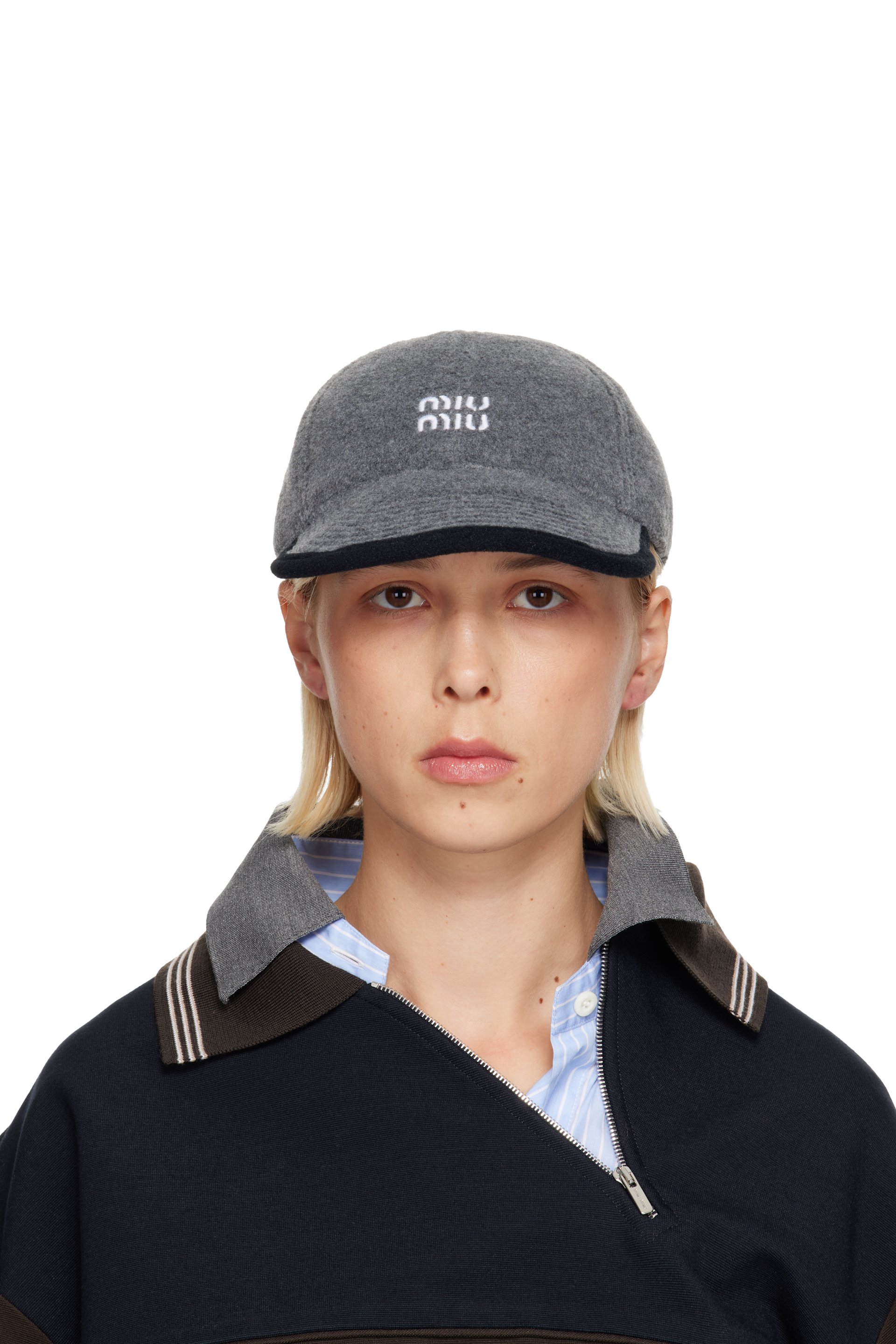 Miu Miu - Casquette de baseball grise en molleton