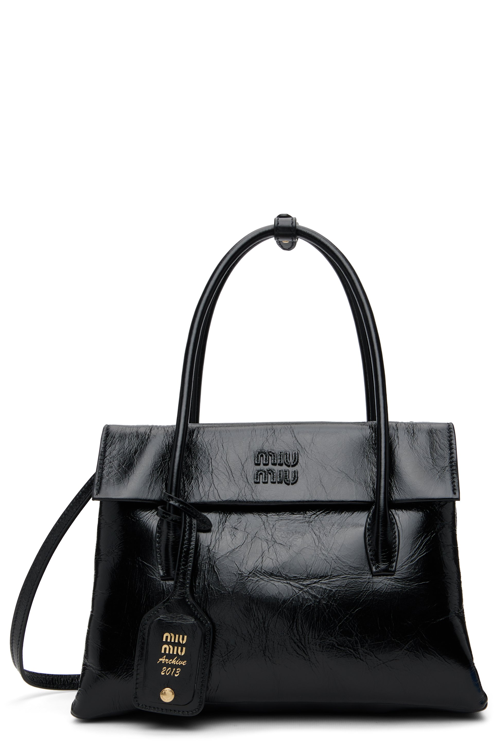 Miu Miu - Sac Solitaire noir en cuir lustré