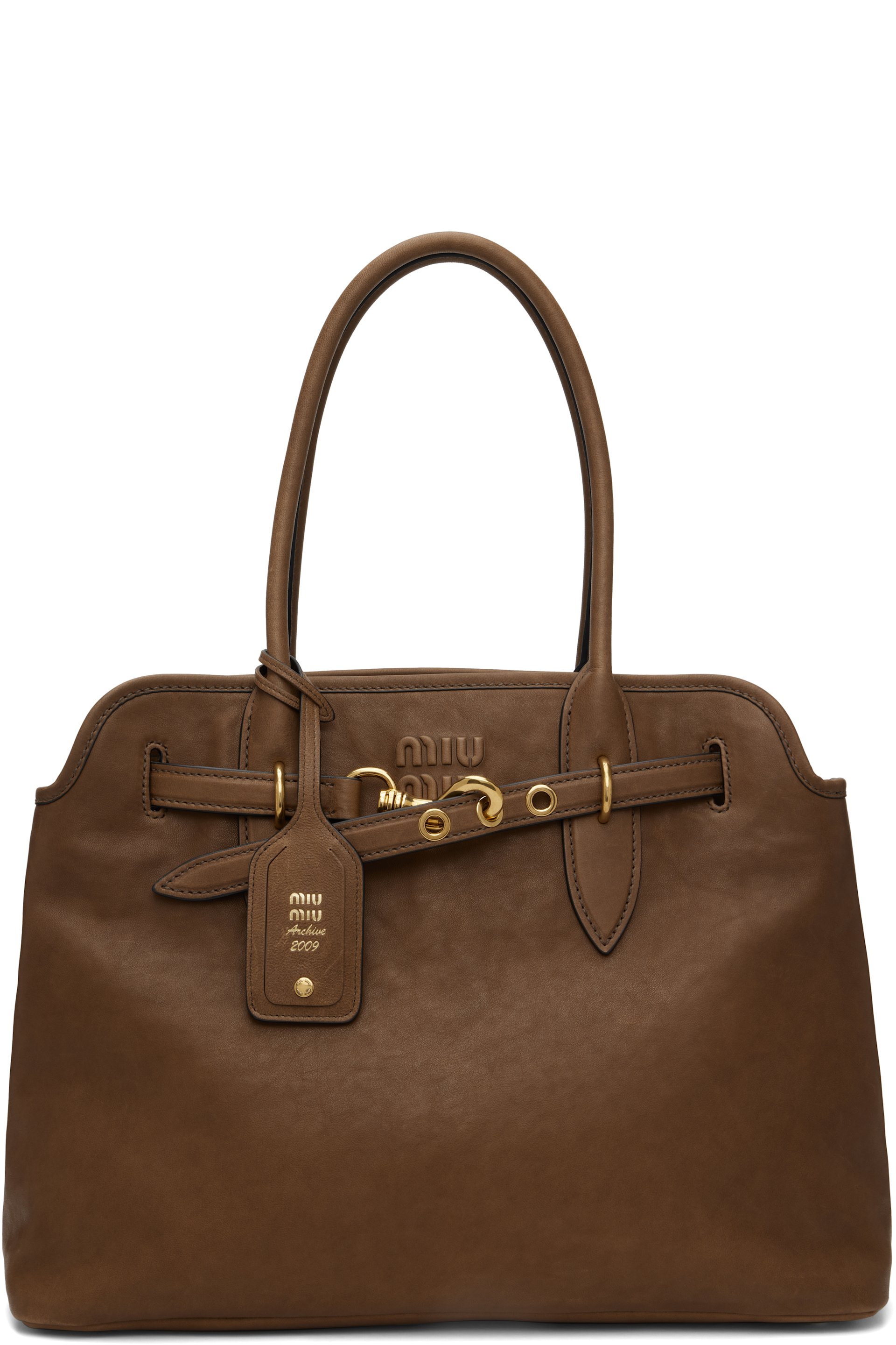 Miu Miu - Sac Aventure brun clair en cuir nappa