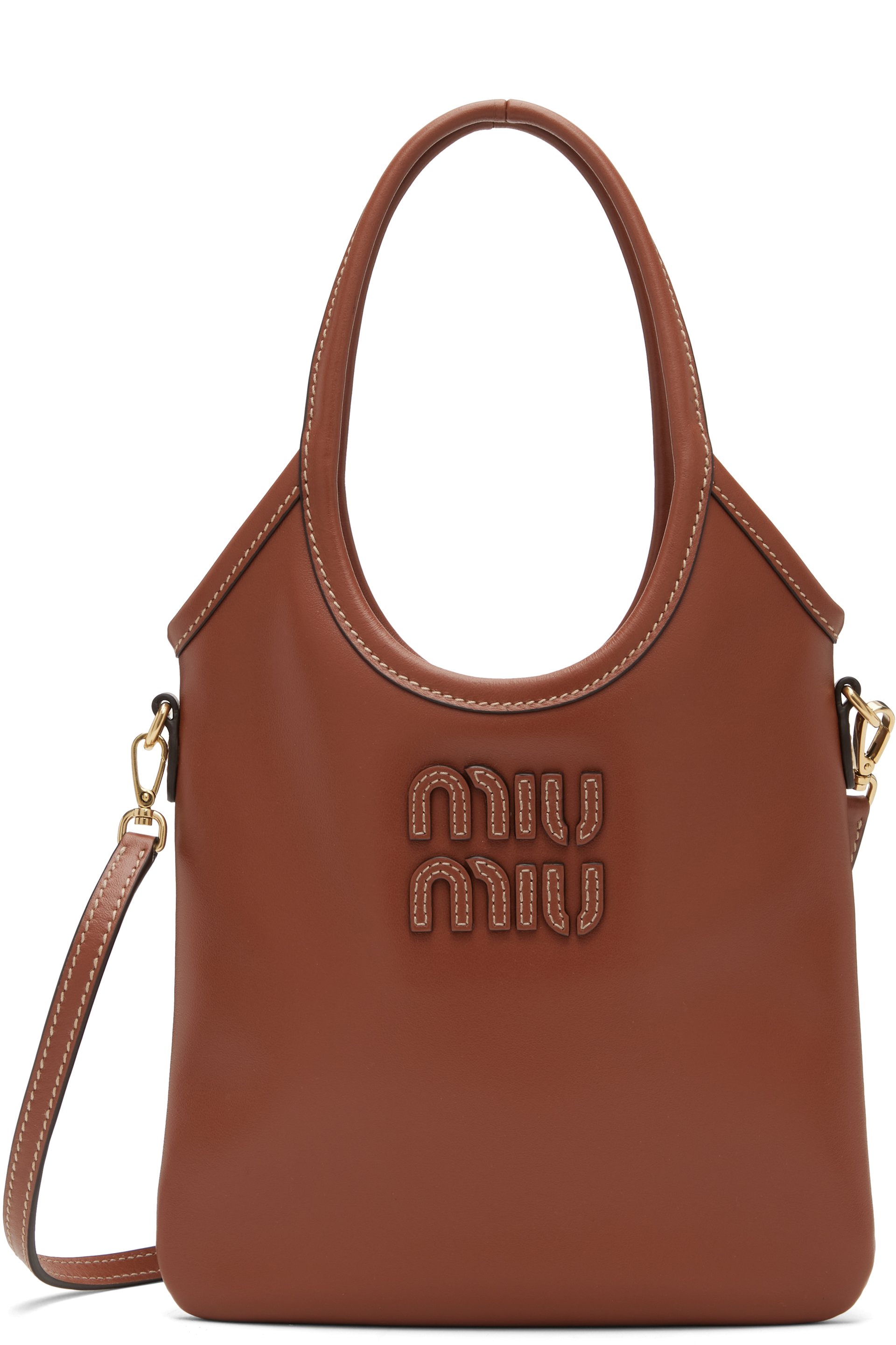 Miu Miu - Sac Ivy brun clair en cuir