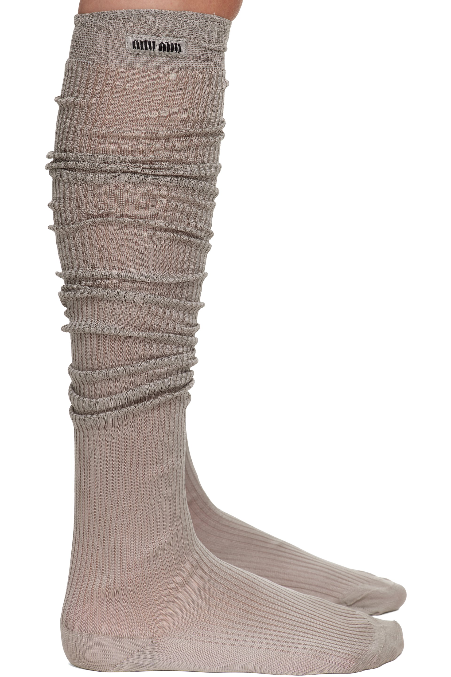 Miu Miu - Chaussettes grises en tricot côtelé de soie