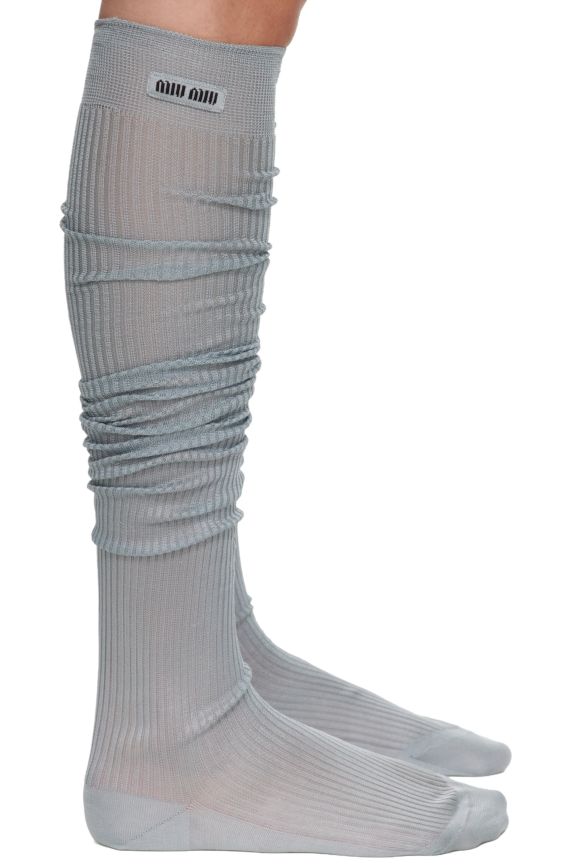 Miu Miu - Chaussettes bleues en tricot côtelé de soie