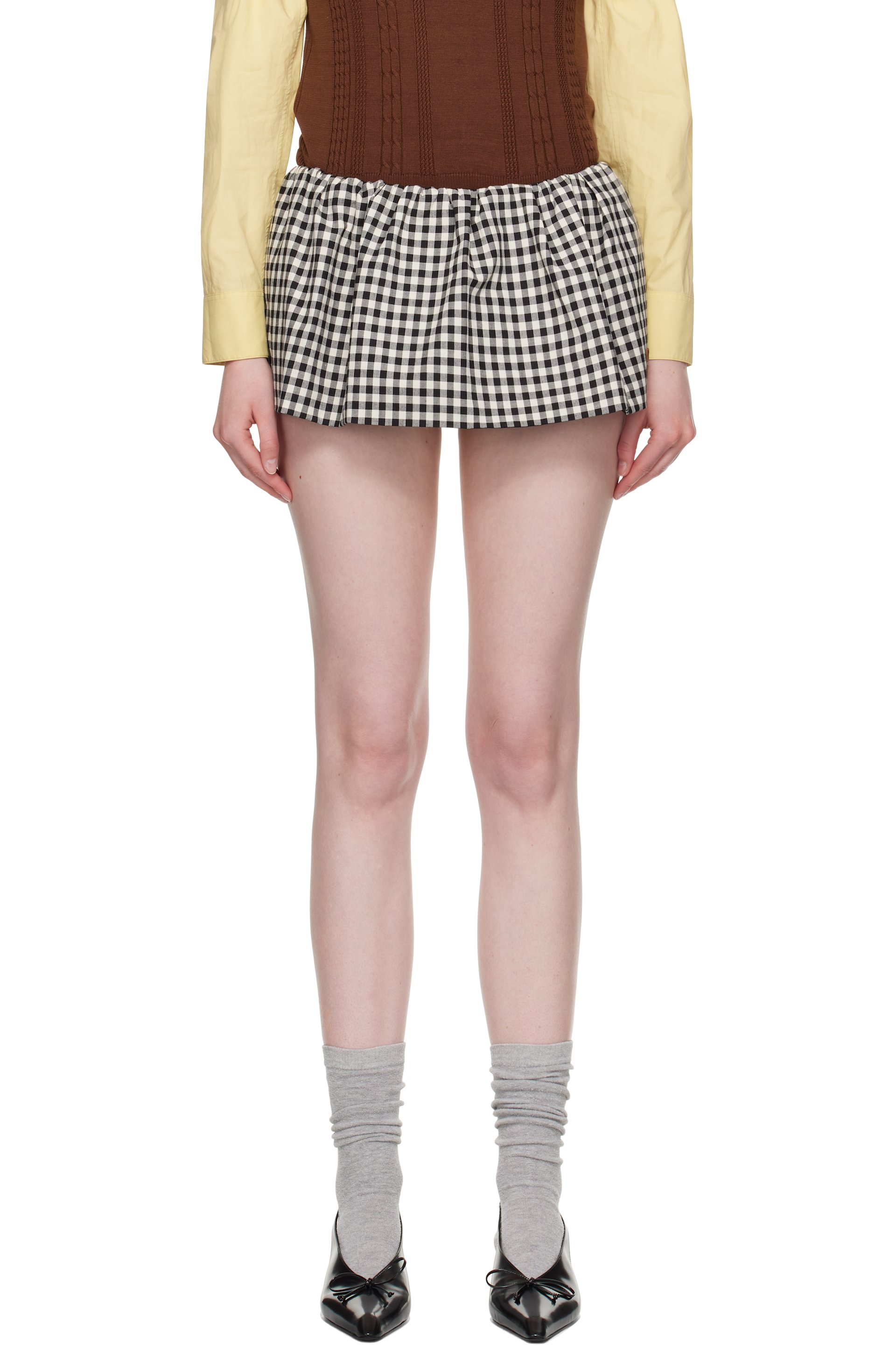 Miu Miu - Jupe-short noir et blanc à motif guingan
