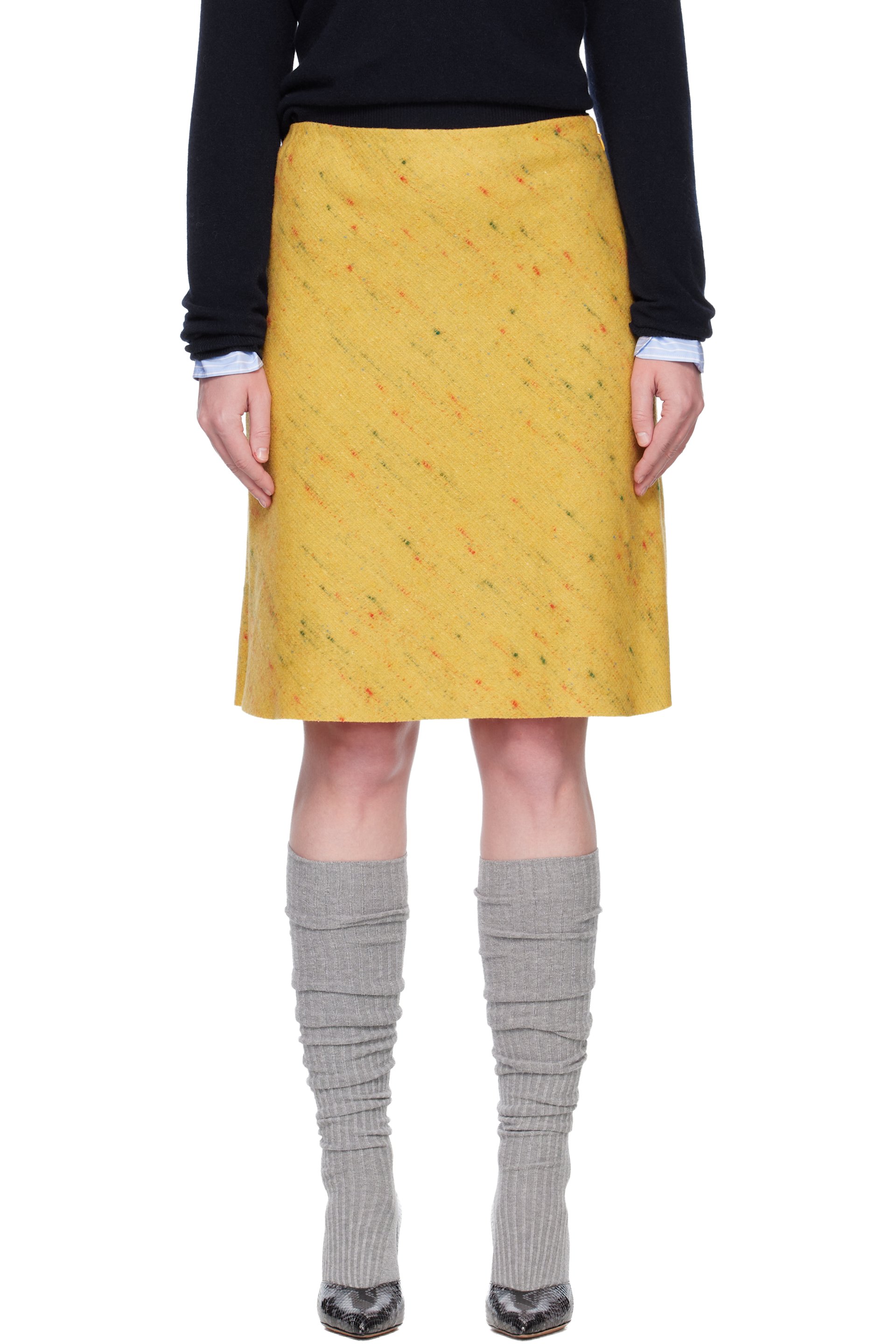 Miu Miu - Jupe midi jaune en bouclé