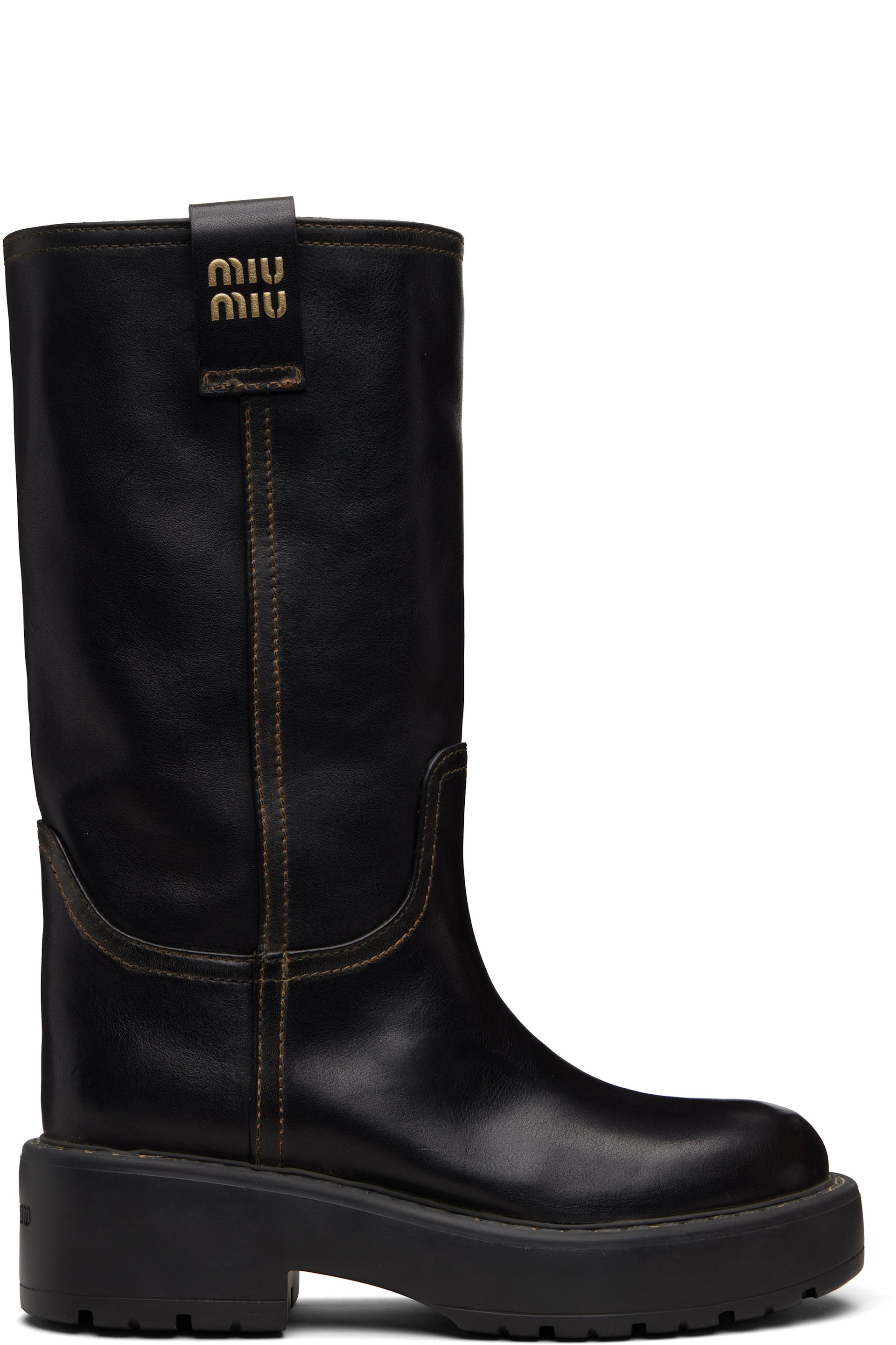 Miu Miu - Bottes noires en cuir de veau vieilli