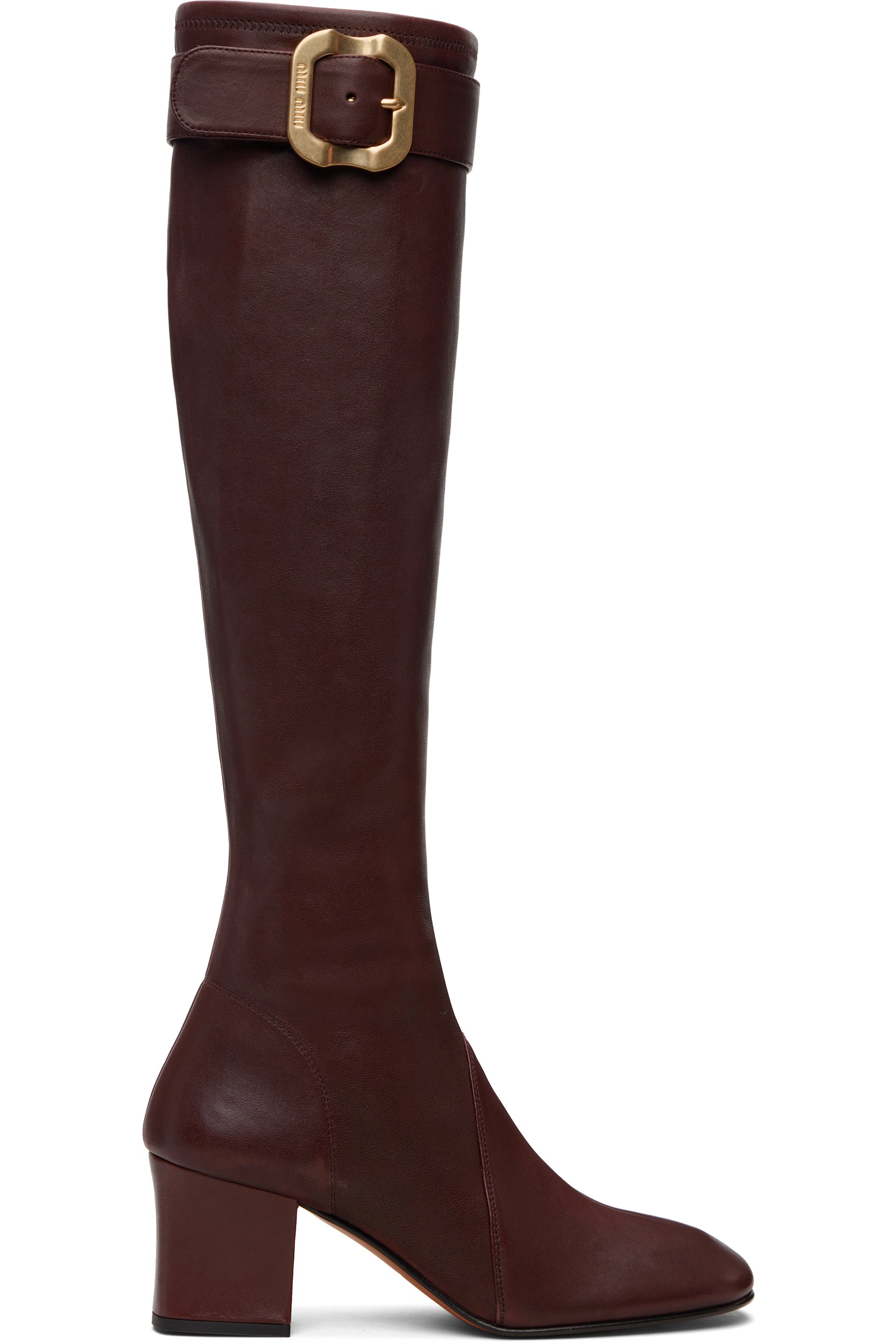 Miu Miu - Bottes hautes brunes en cuir nappa