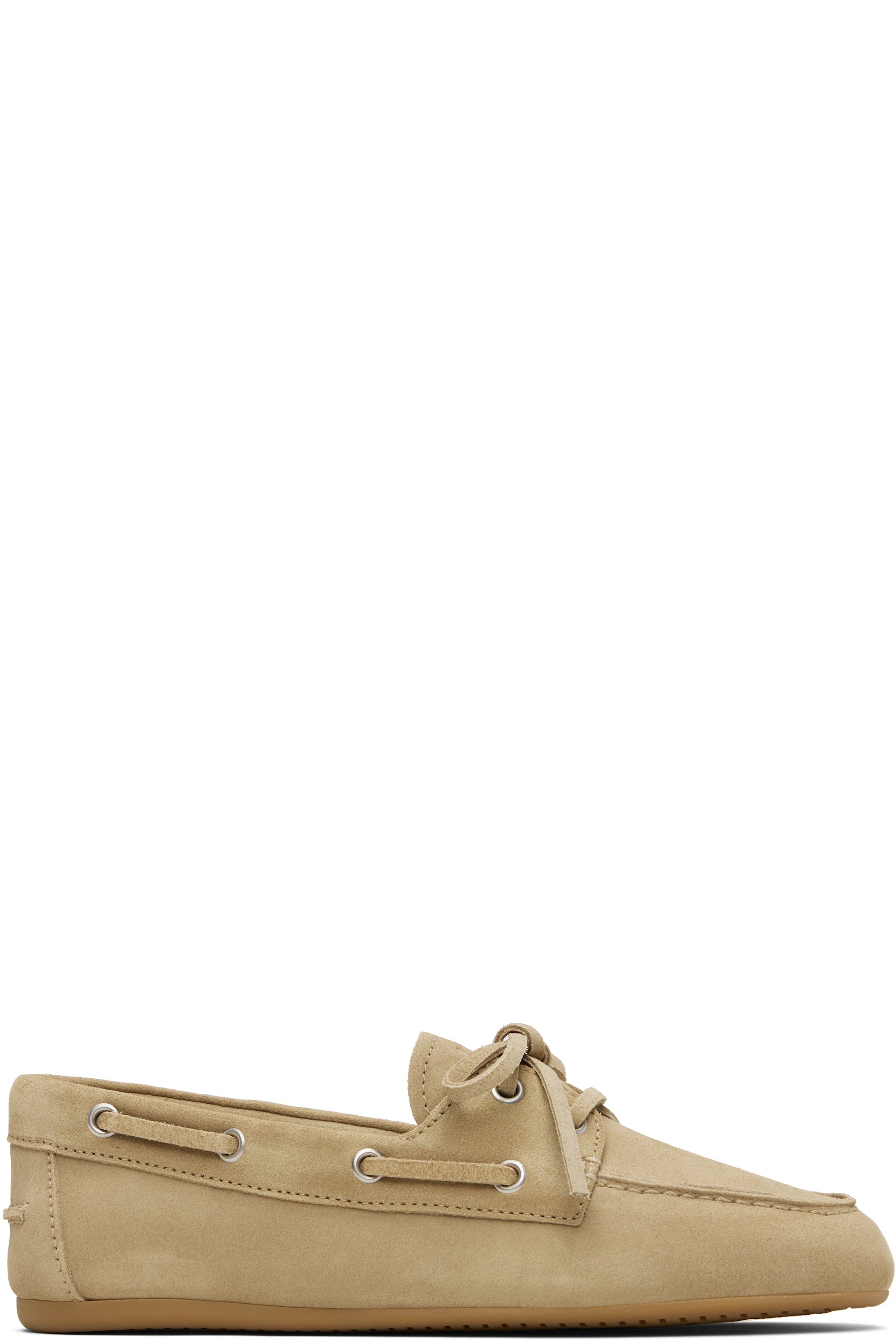 Miu Miu - Chaussures bateau beiges en suède sans doublure