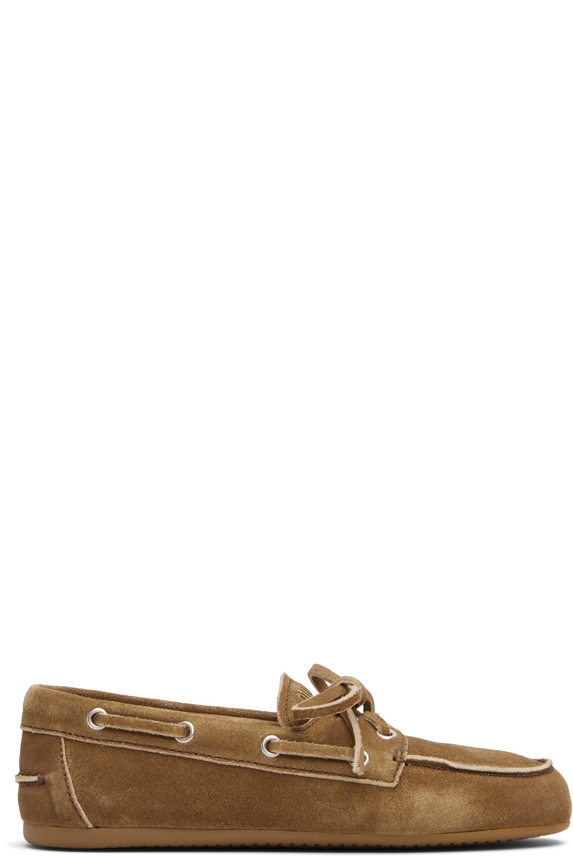 Miu Miu - Chaussures bateau brun clair en suède sans doublure