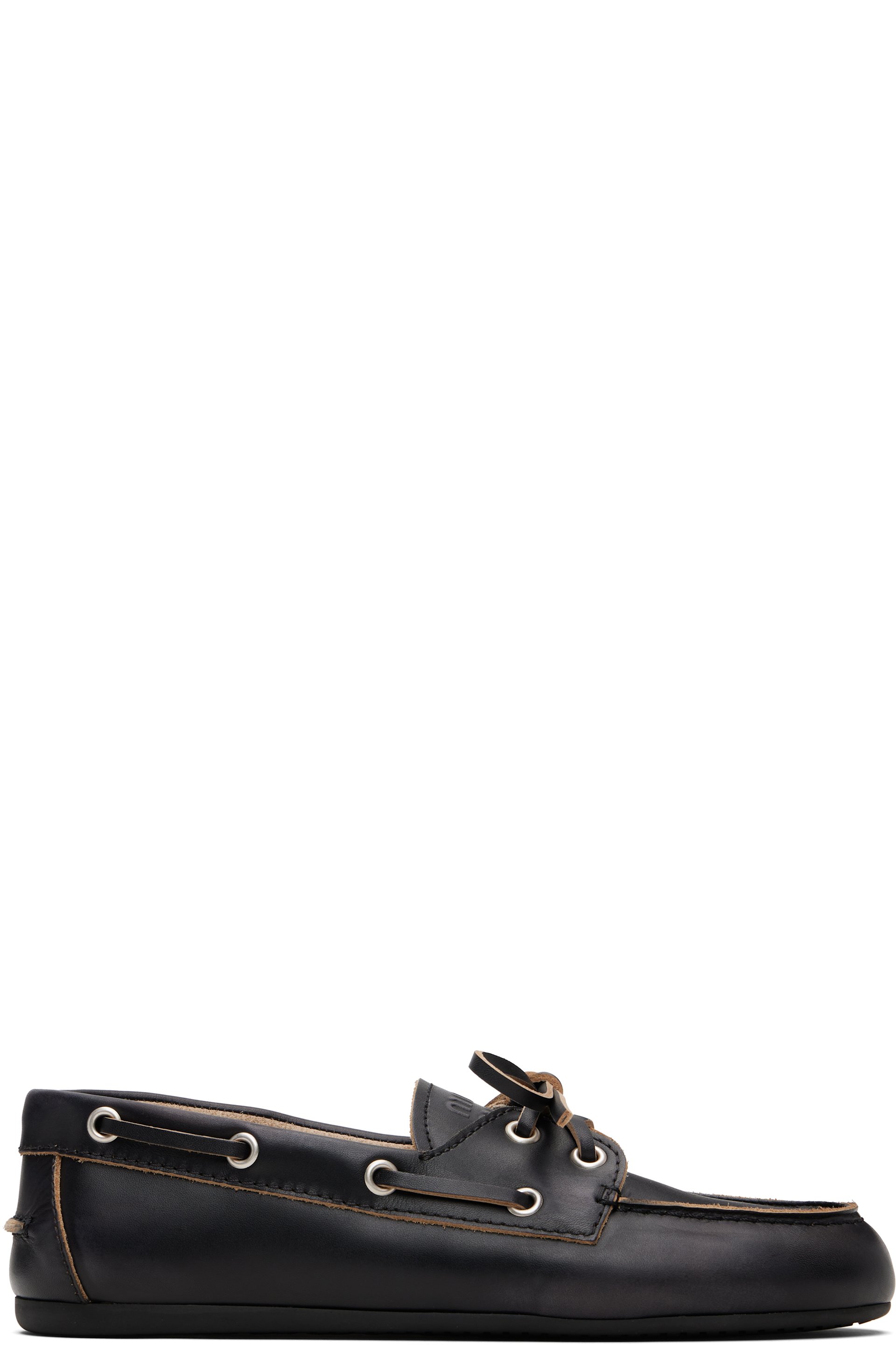 Miu Miu - Chaussures bateau sans doublure noires en cuir