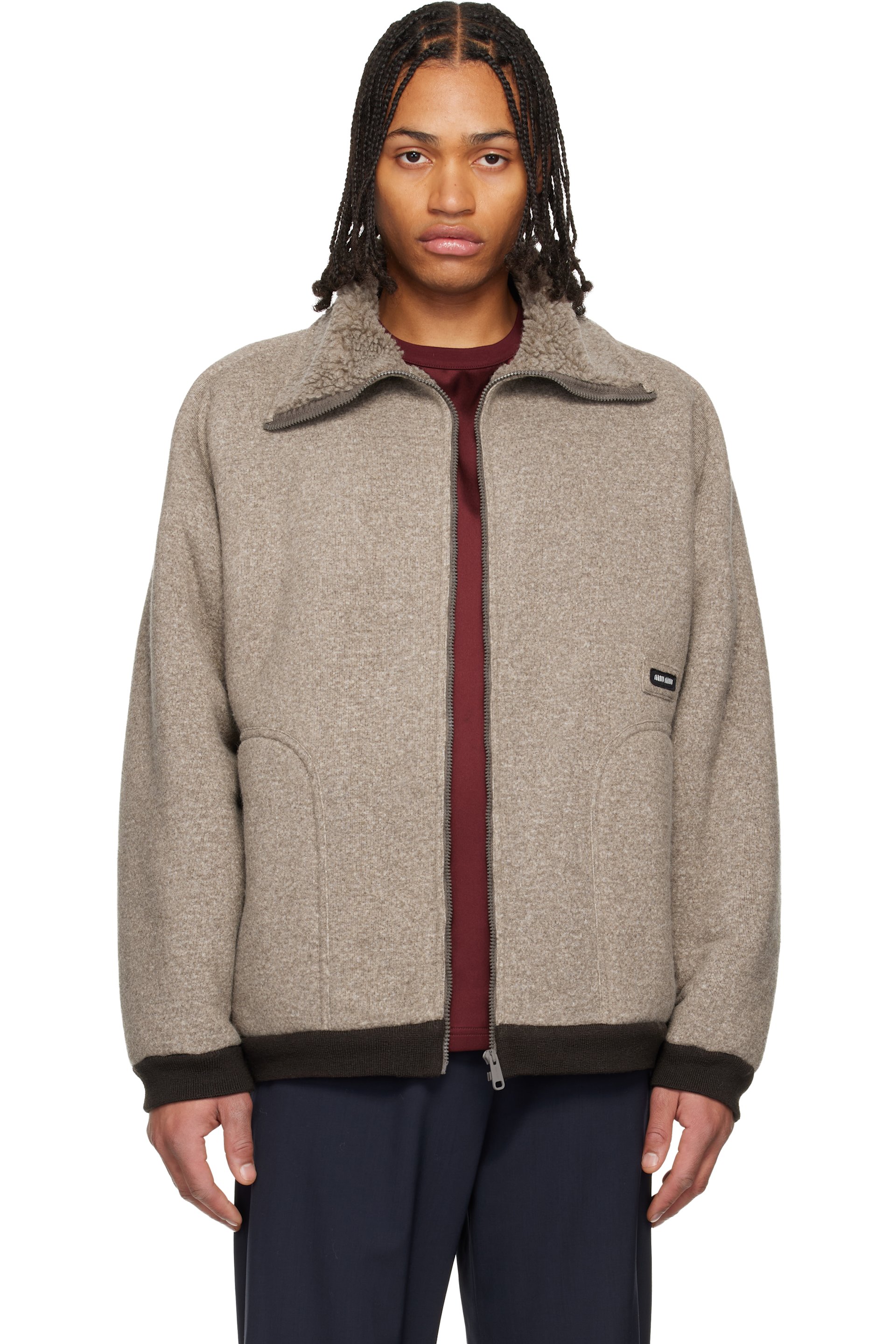 Miu Miu - Blouson brun en molleton à glissière
