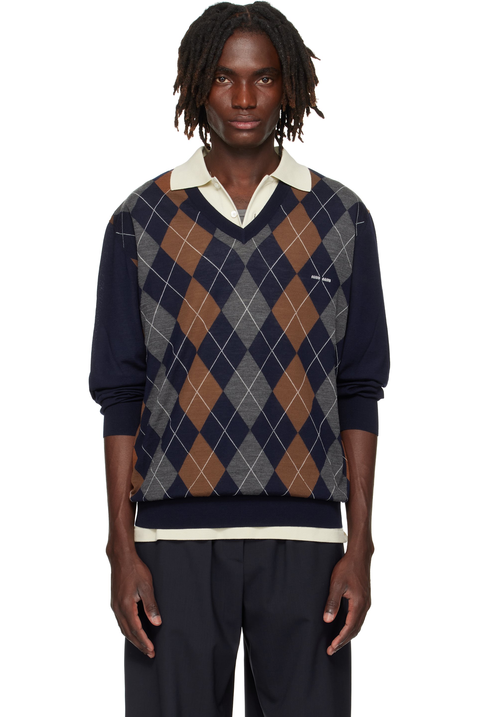 Miu Miu - Pull bleu marine en laine