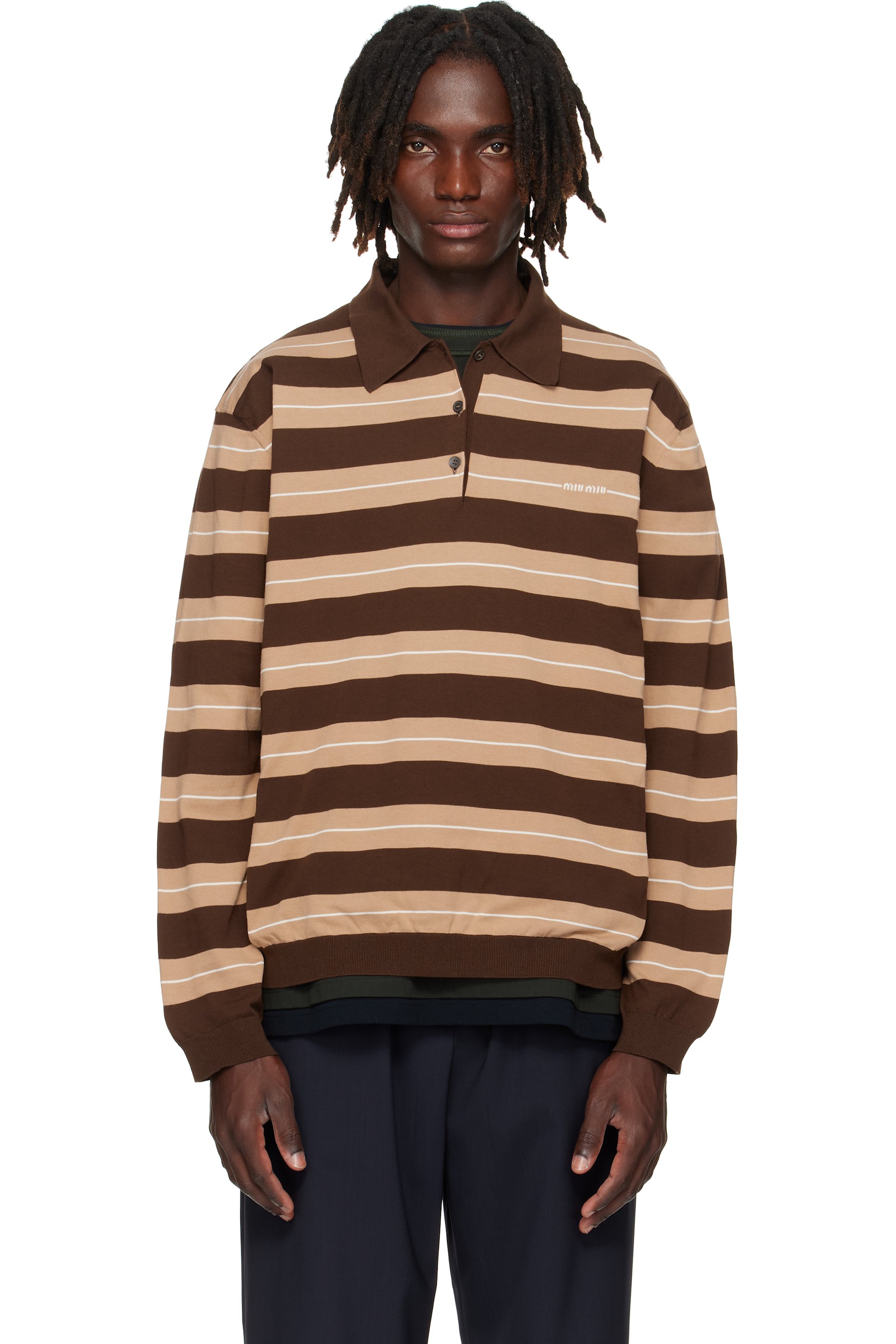 Miu Miu - Brown Cotton Knit Polo