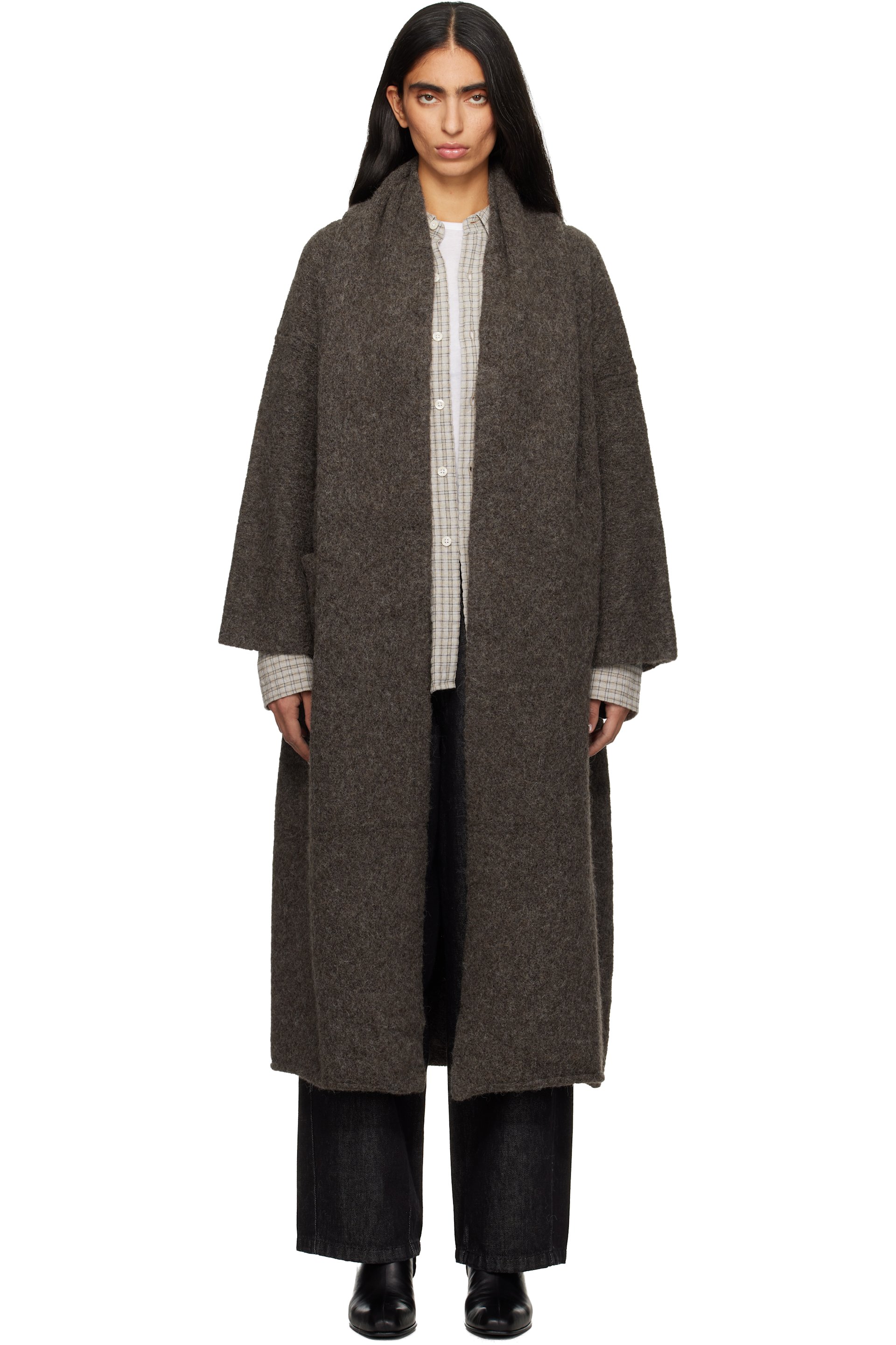 Lauren Manoogian - Cardigan long gris à revers de style châle
