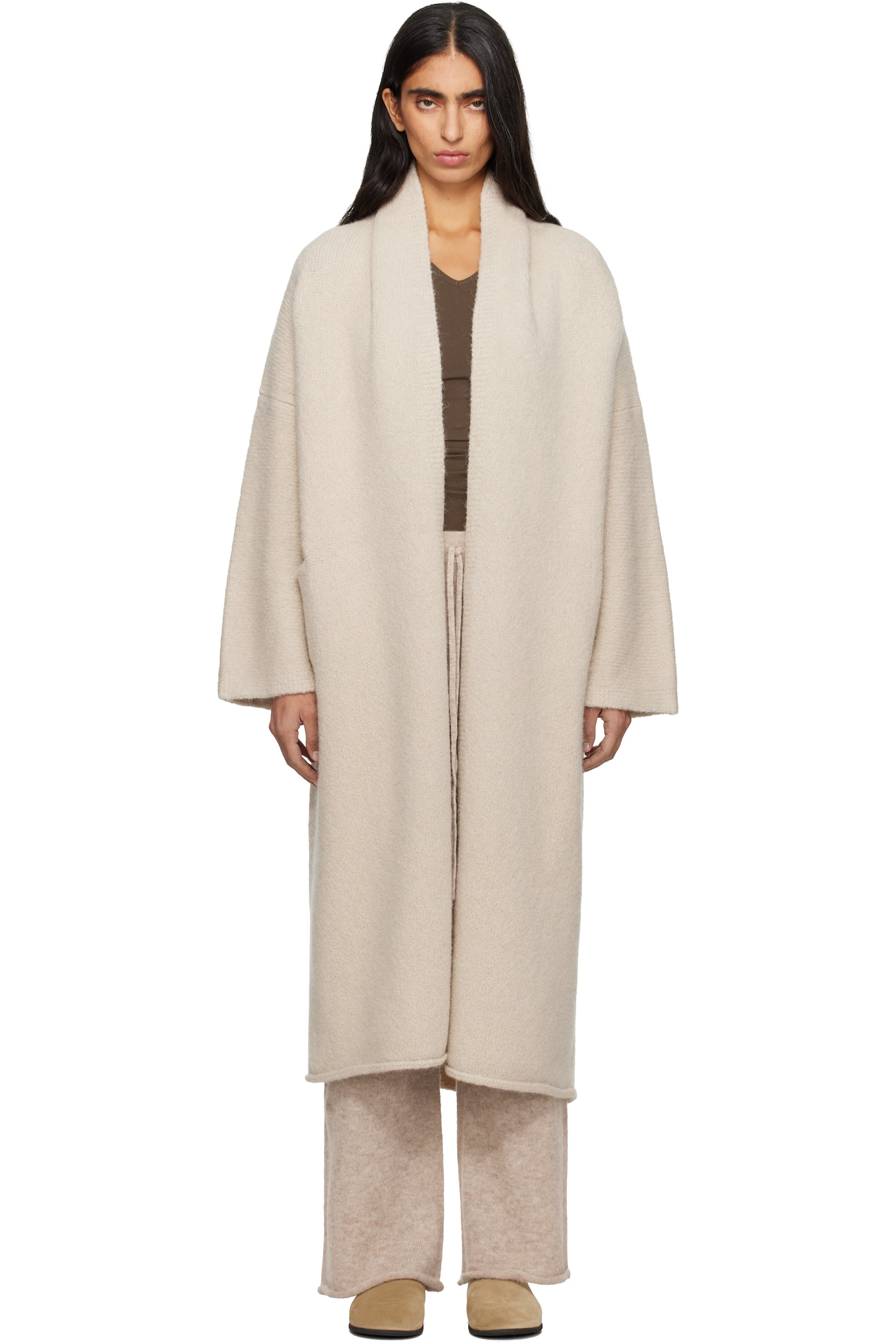 Lauren Manoogian - Cardigan long blanc cassé à revers de style châle