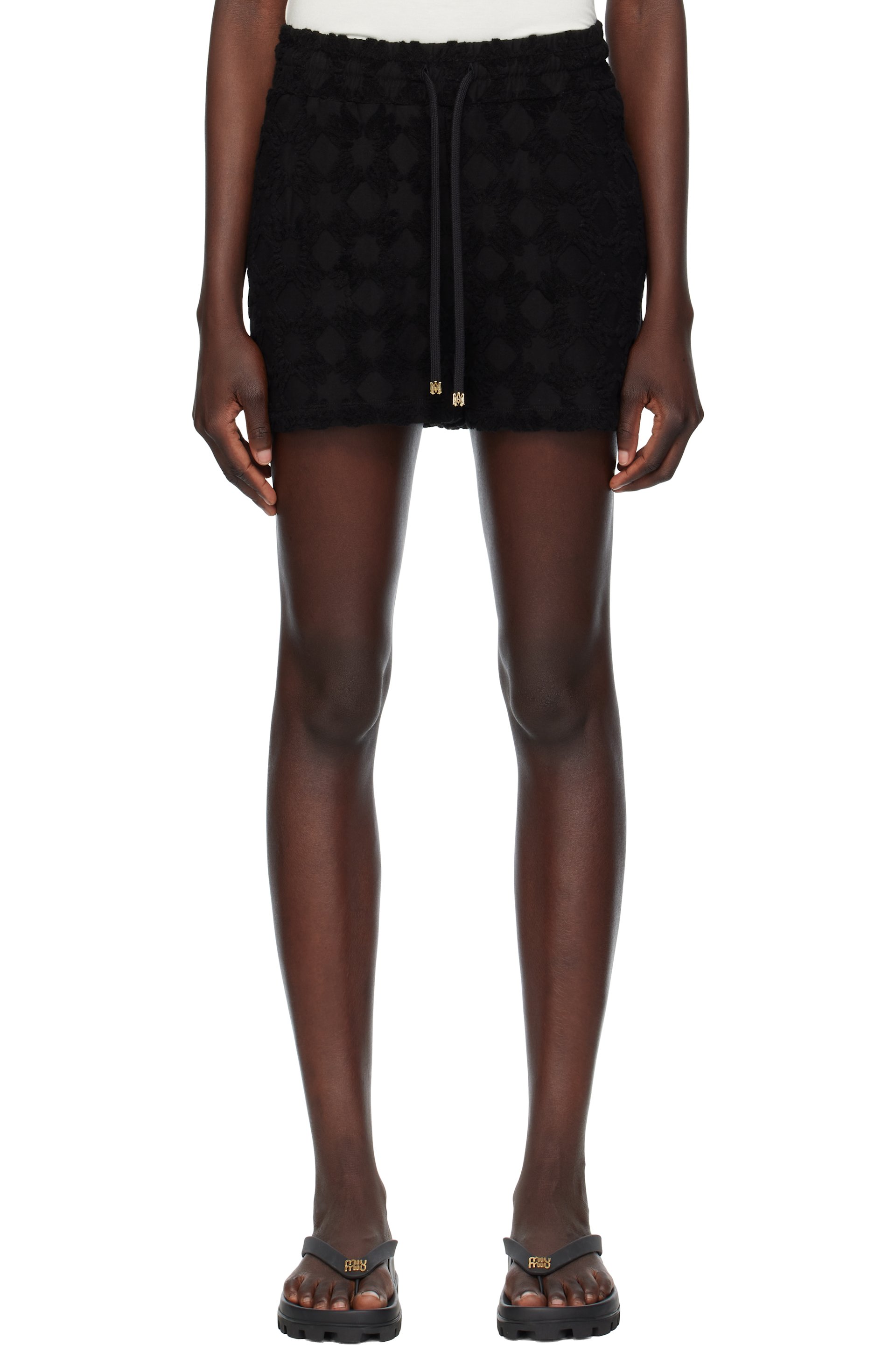 AMIRI - Short noir en tissu éponge à quadrigrammes