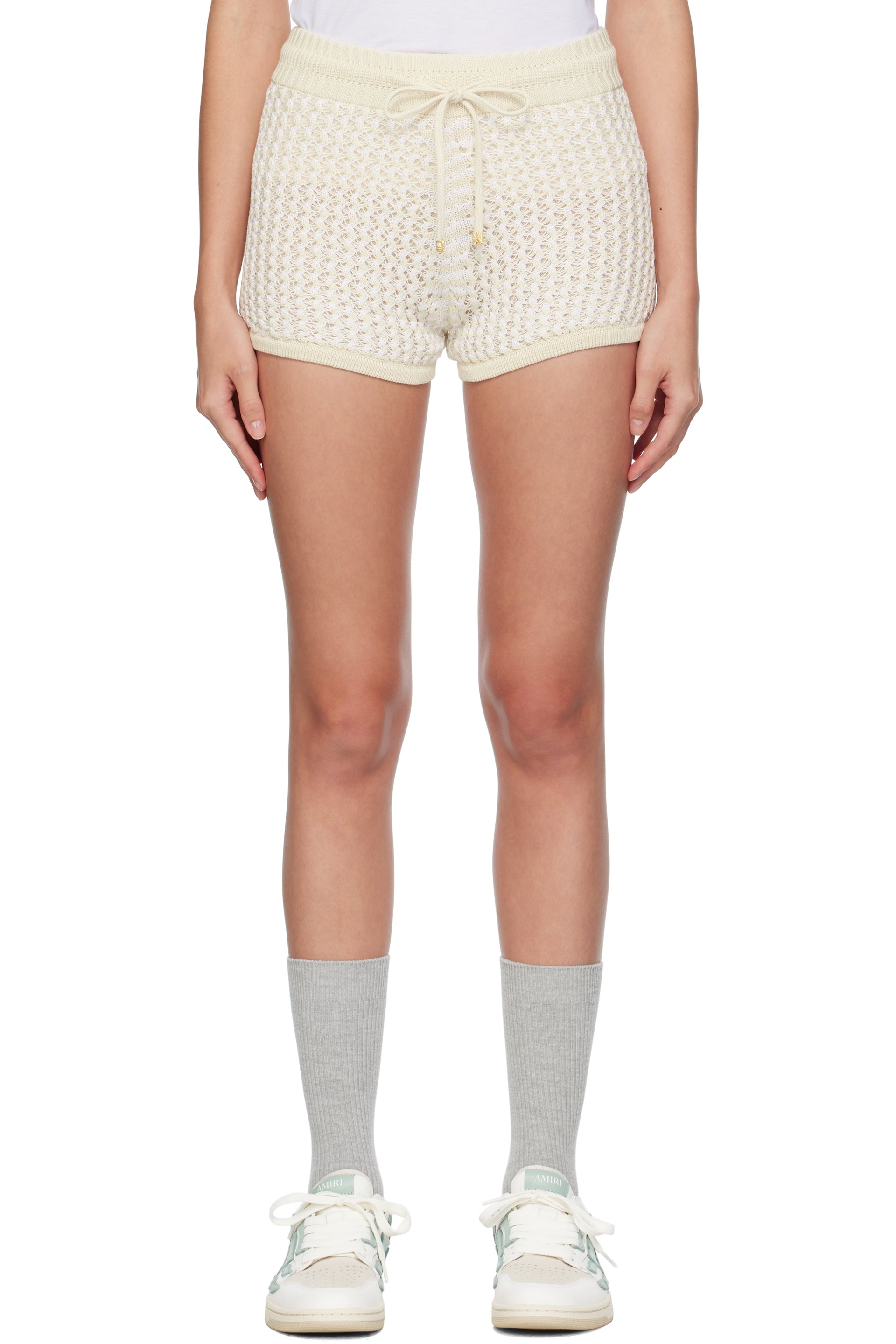 AMIRI - Short blanc cassé en tricot à mailles ouvertes