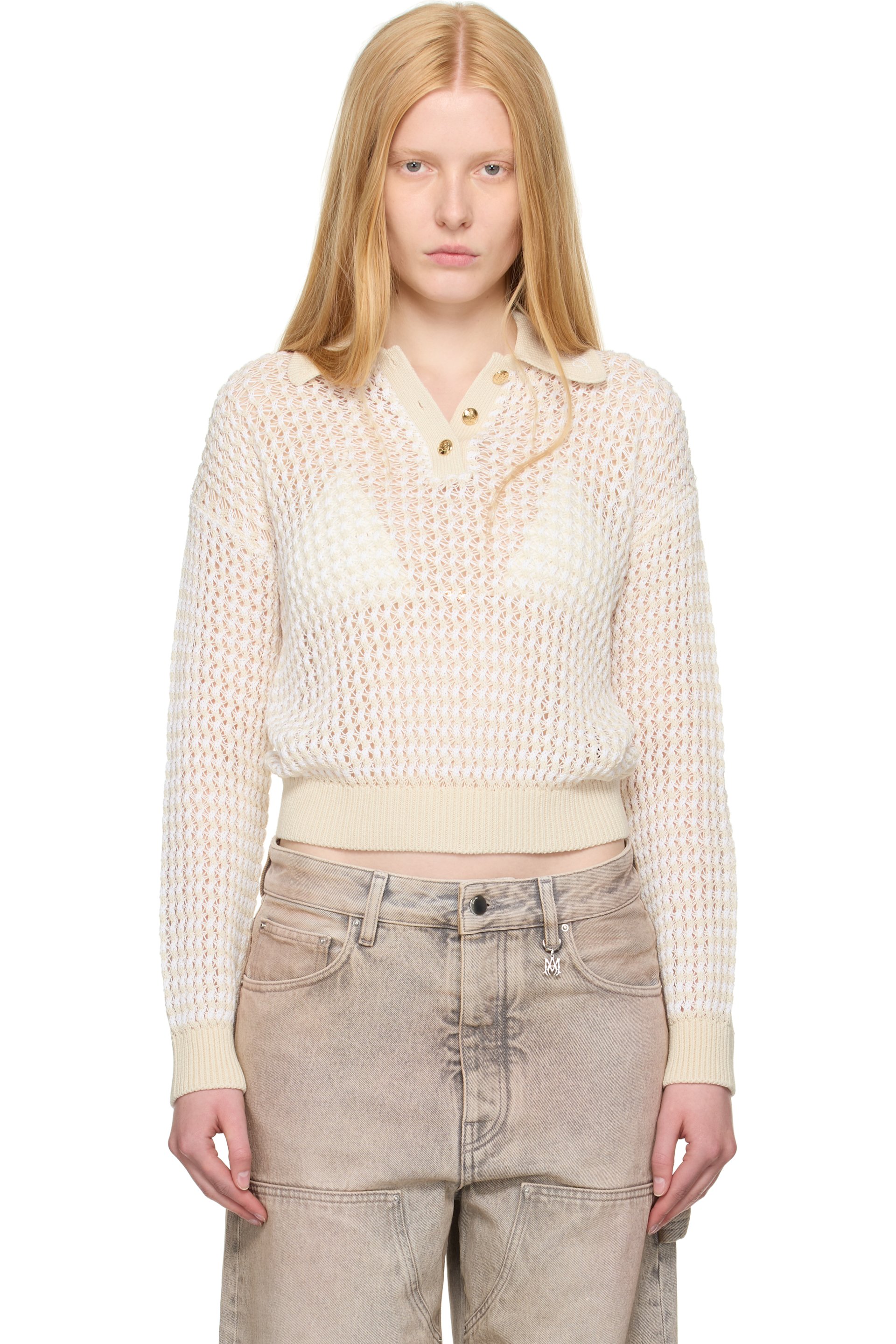 AMIRI - Polo beige en crochet à dos ouvert