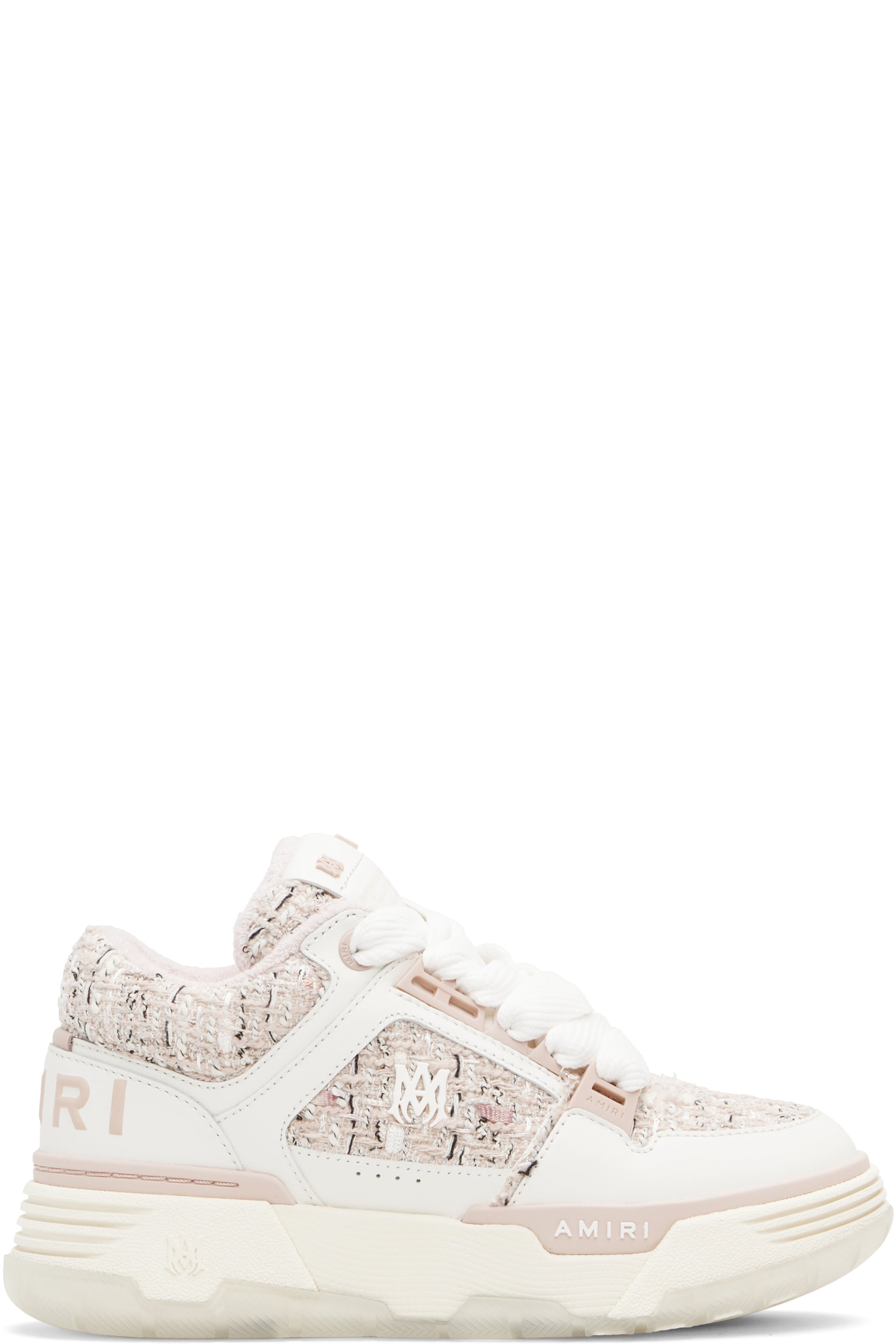 AMIRI - Baskets MA-1 blanc et rose en tweed de fil bouclé
