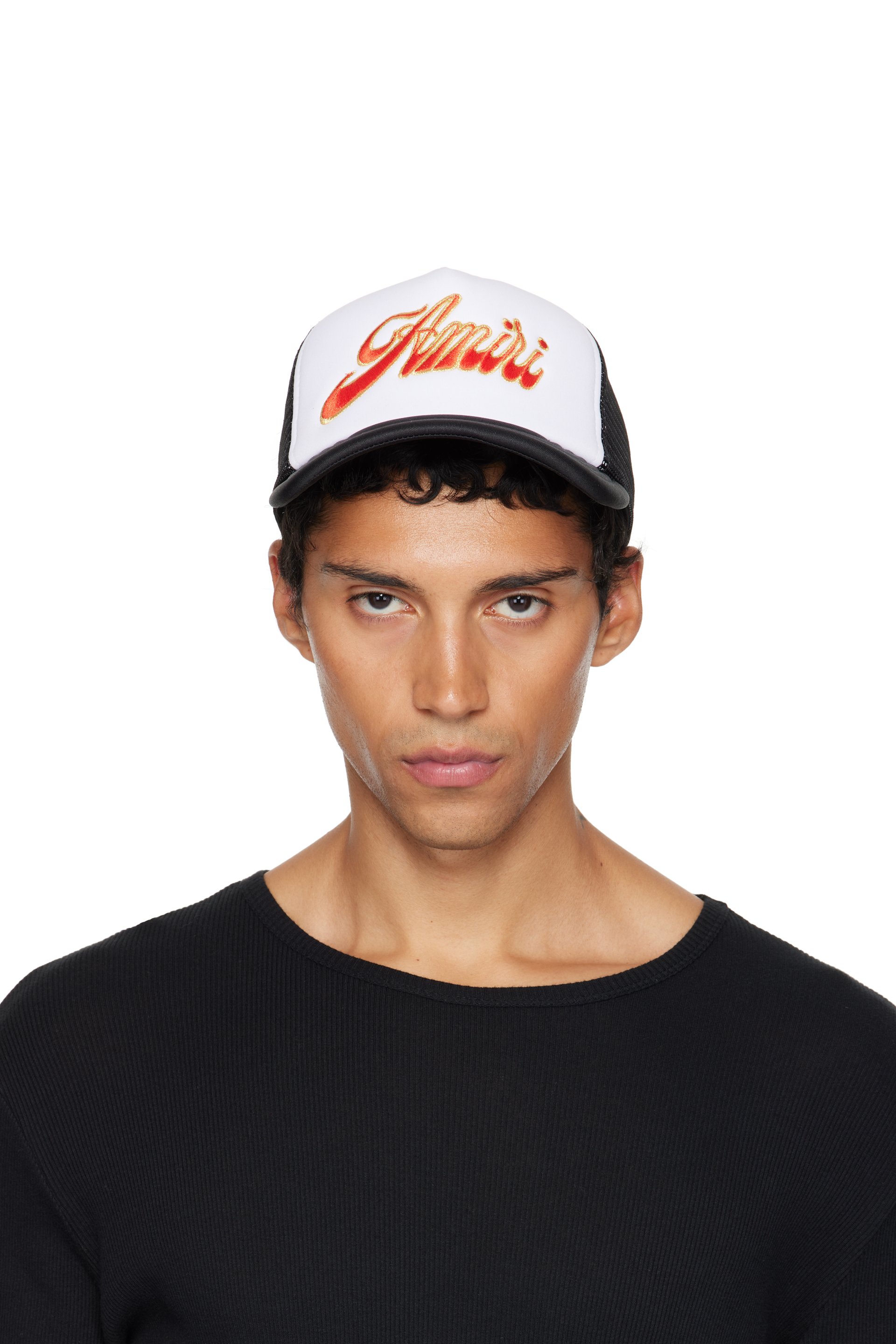 AMIRI - Casquette de camionneur blanc et noir à logo Groovy