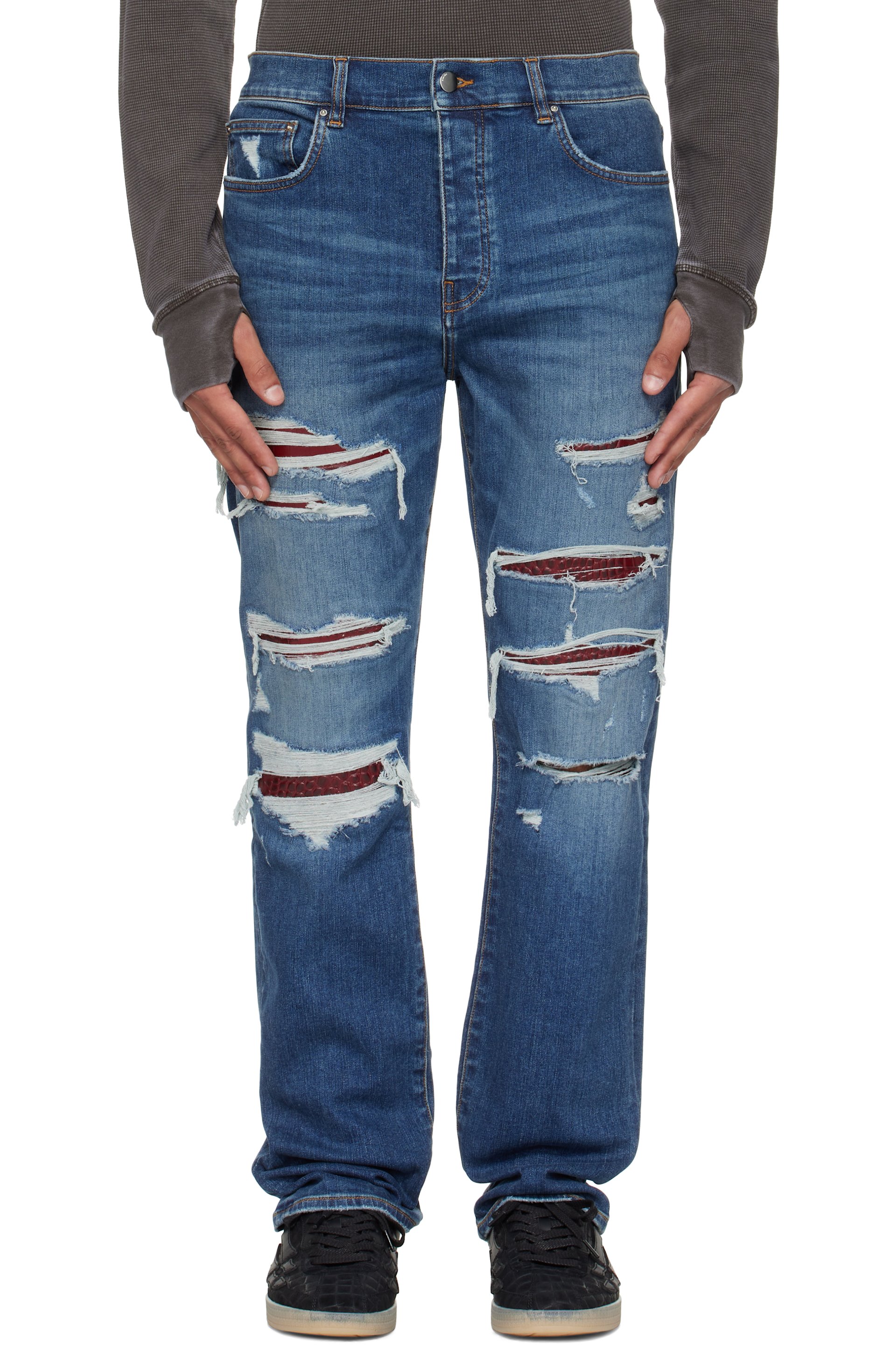 AMIRI - Blue Croc Slim Thrasher Jeans