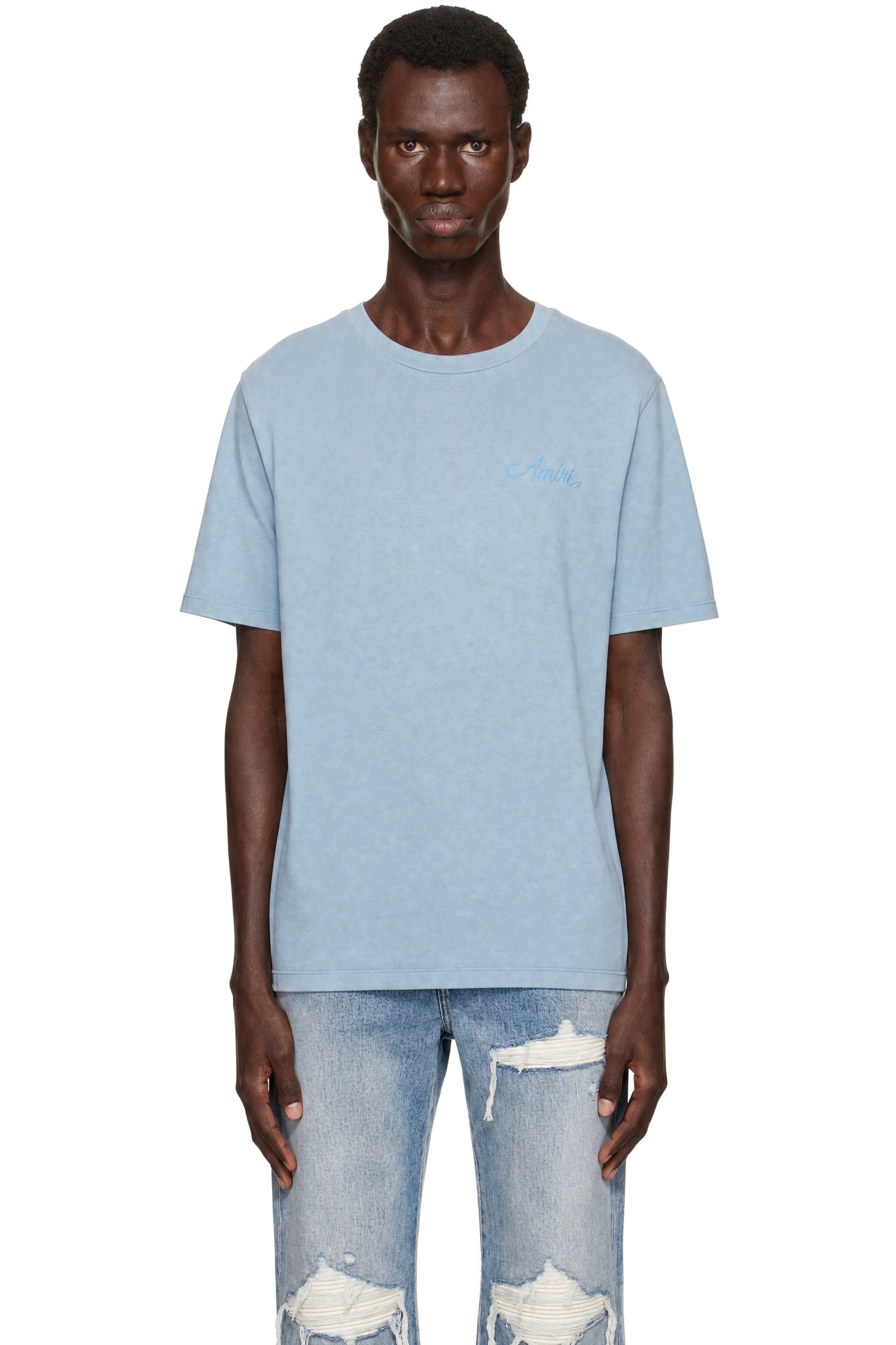 AMIRI - Blue Bleach Bandana Patch T-shirt