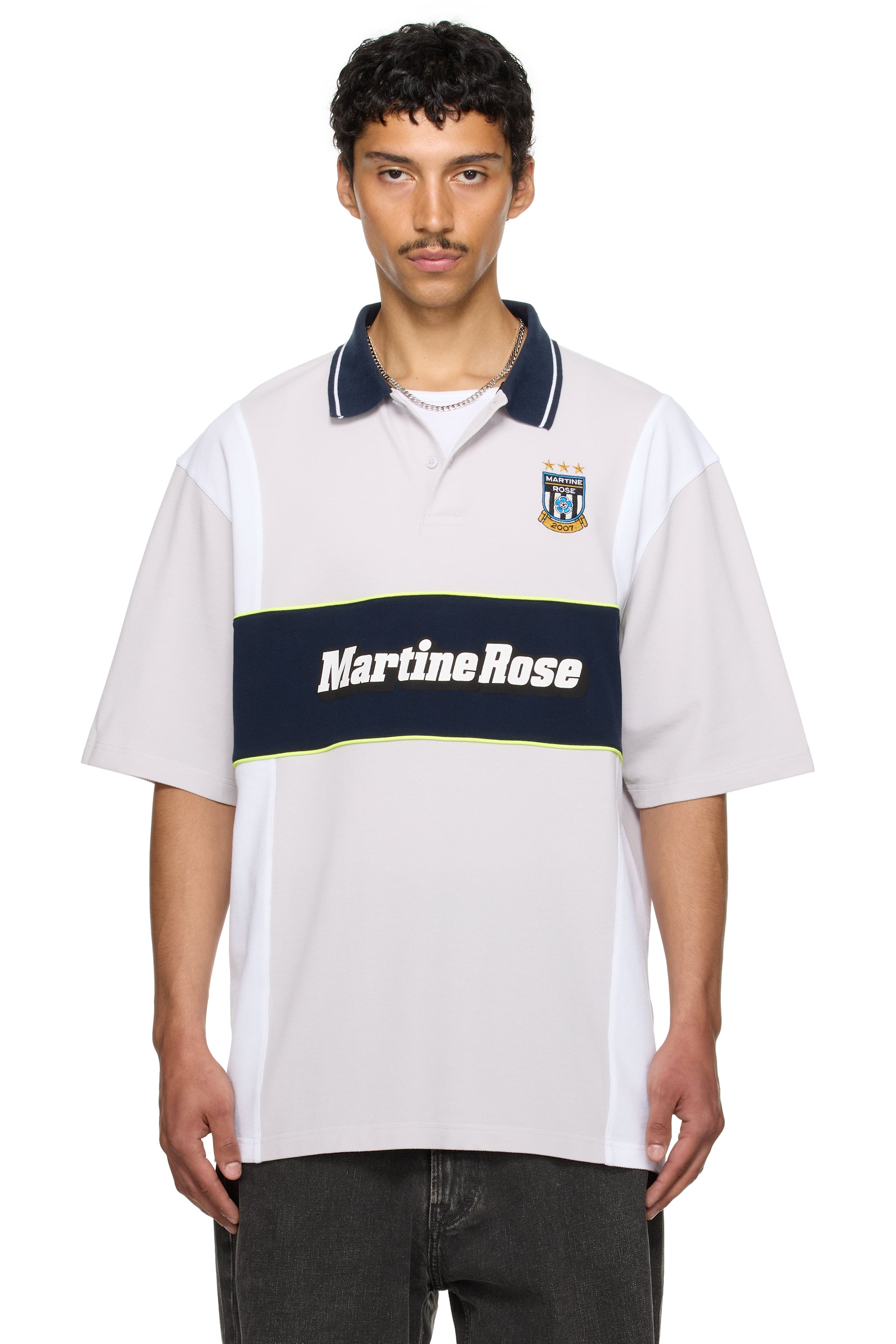 Martine Rose - SSENSE Exclusive Gray & Navy Oversized Panelled Polo