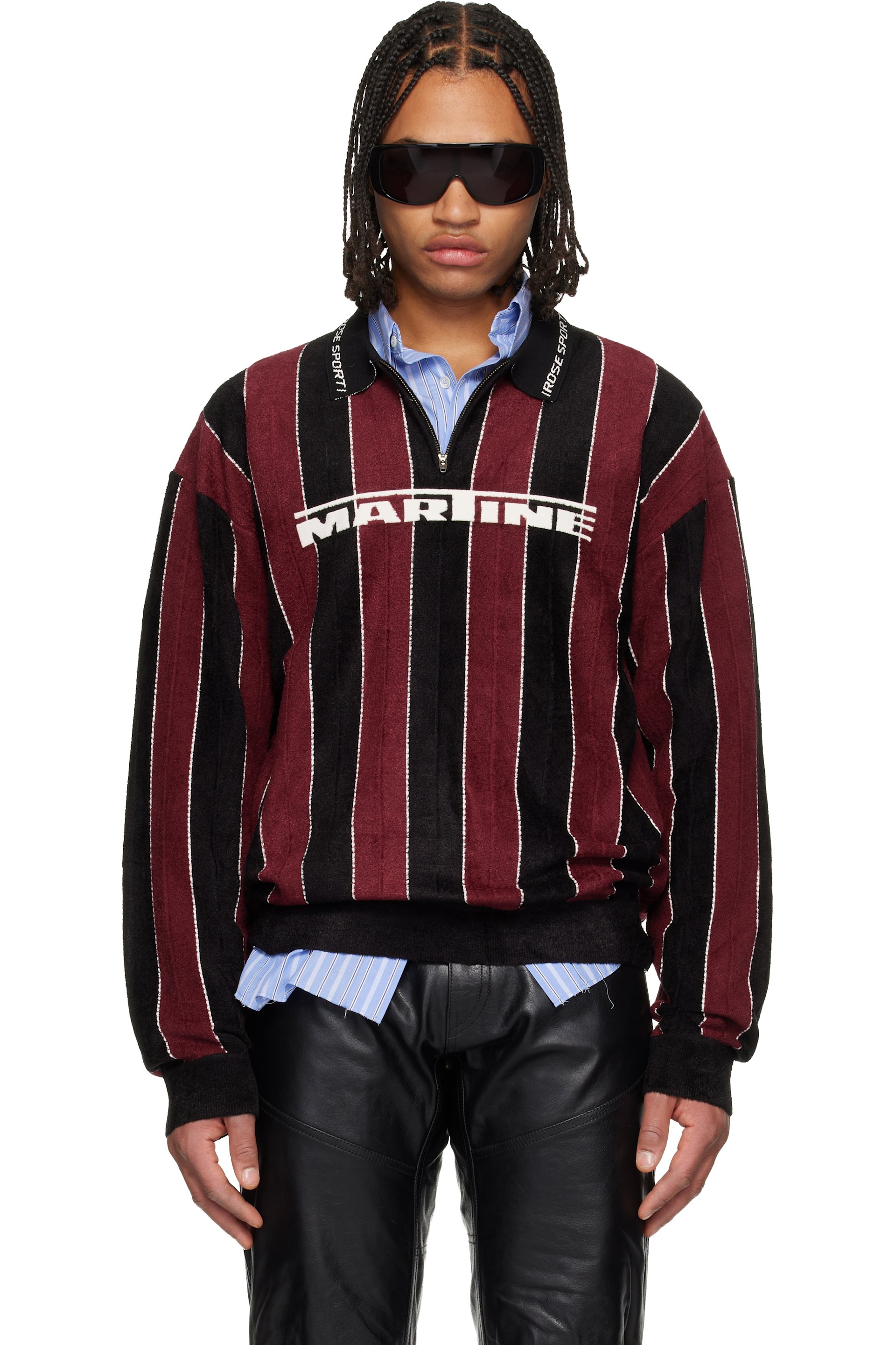 Martine Rose: バーガンディ＆ブラック Sporty Logo ニットポロシャツ