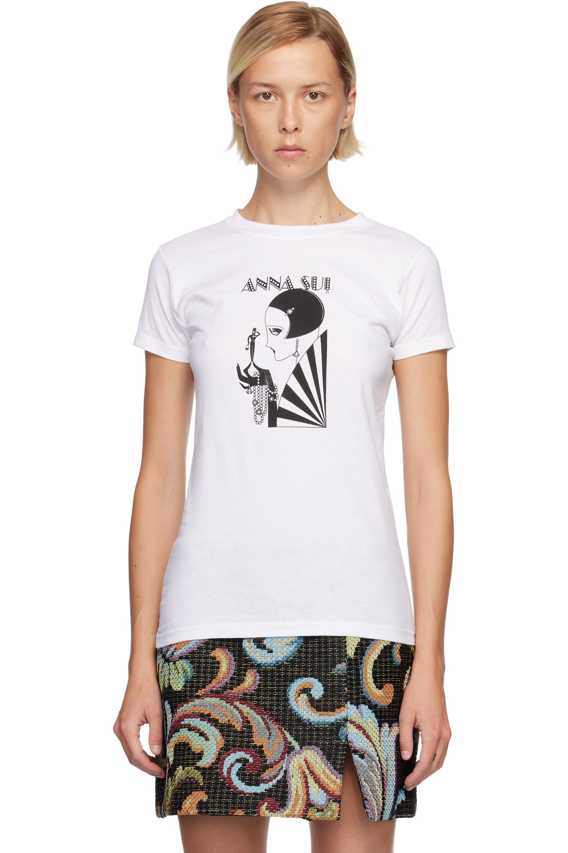 Anna Sui - Micro t-shirt Mad Cap Heiress blanc