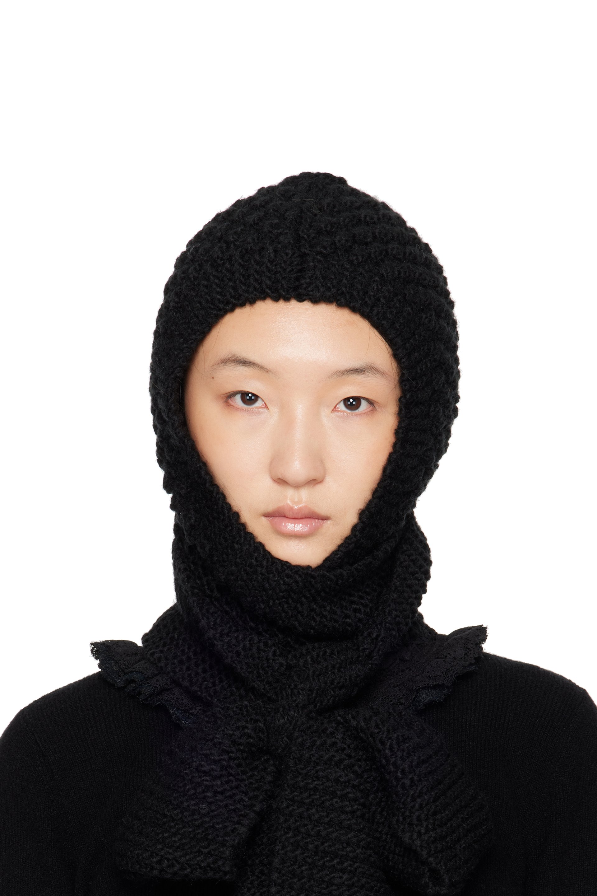 SHUSHU/TONG - Capuche à nouer noire en tricot exclusive à SSENSE