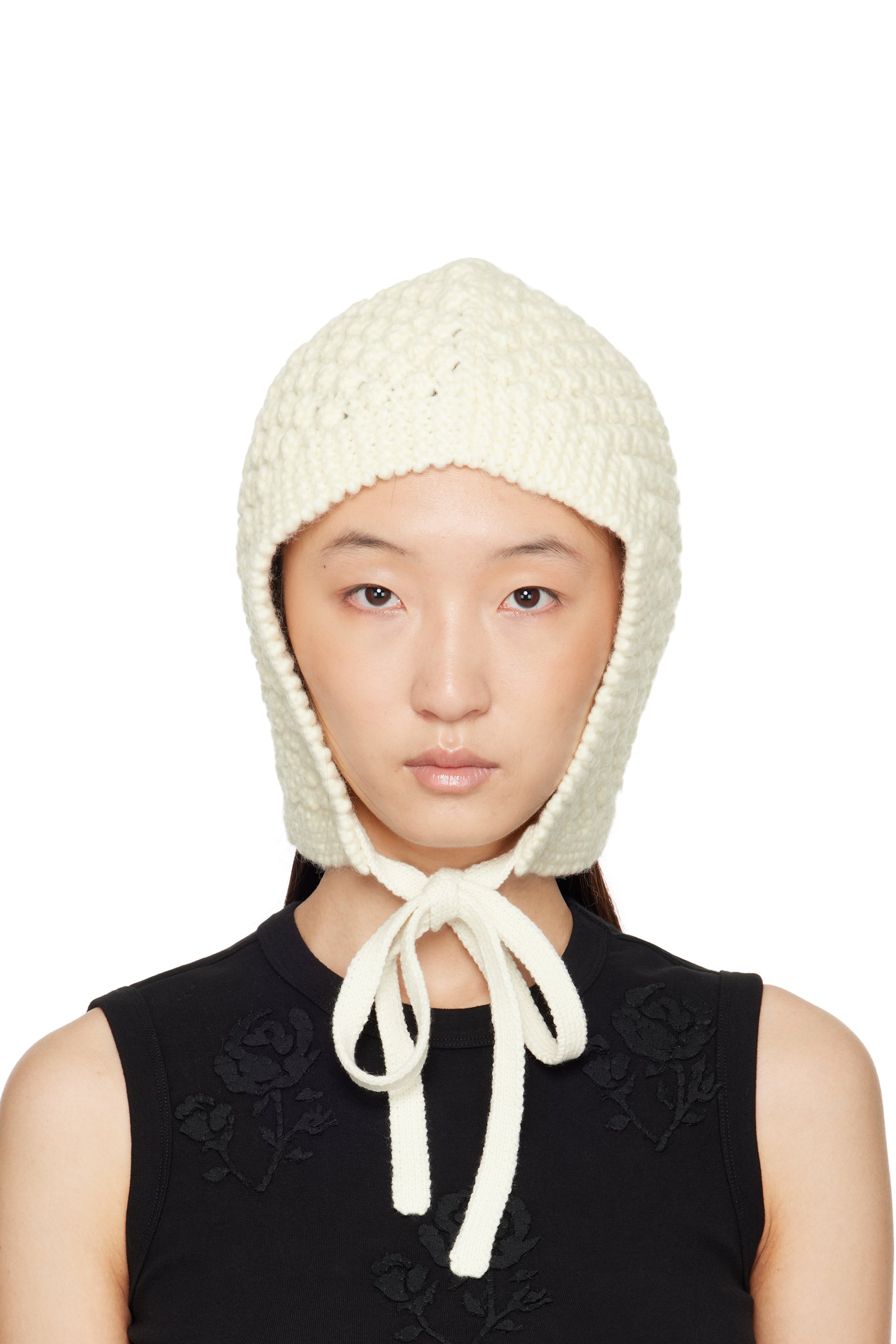 SHUSHU/TONG - Capuche à nouer blanche en tricot