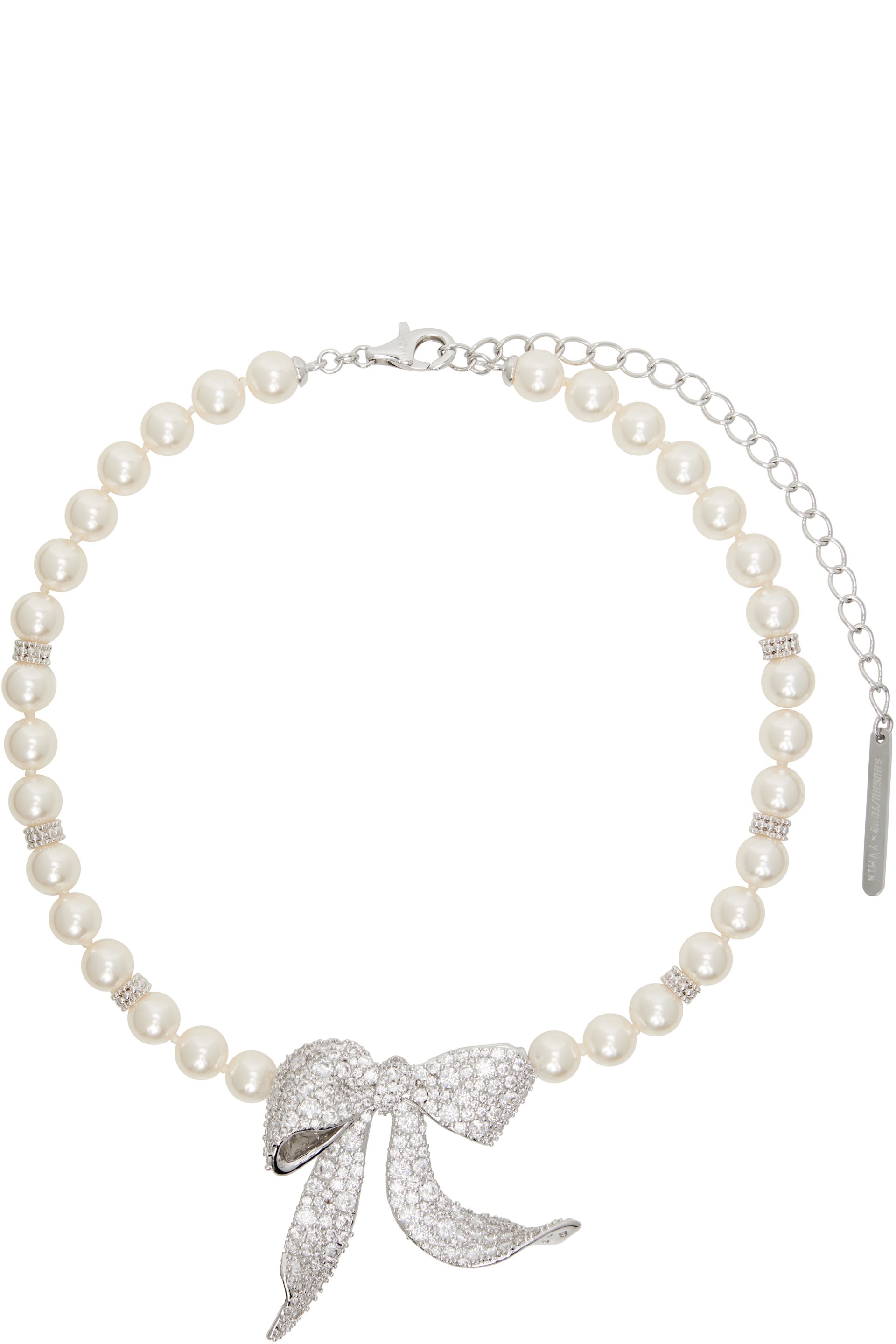 SHUSHU/TONG: YVMIN Edition Diamond Bowknot Faux-Pearl Necklace