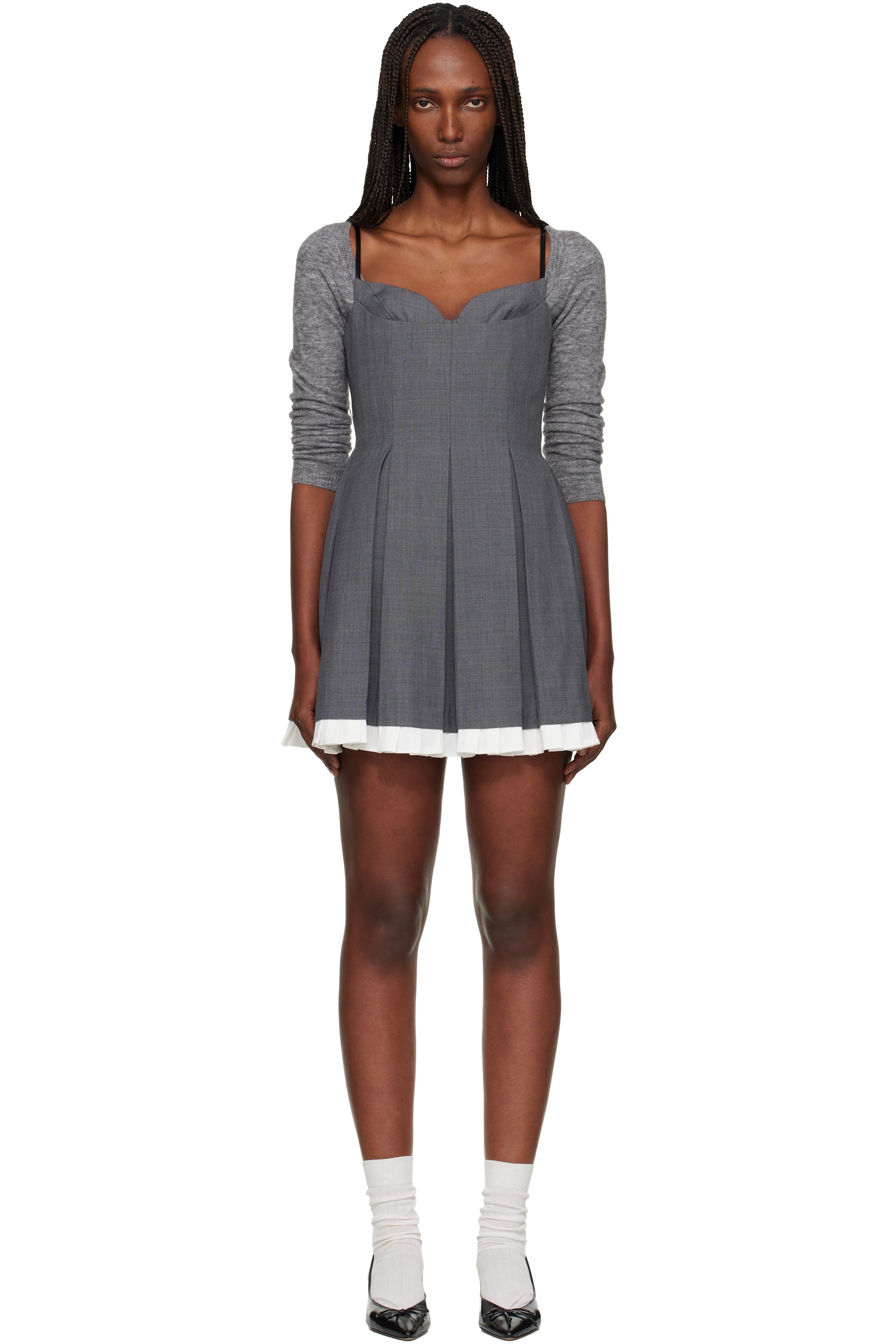 SHUSHU/TONG - Robe courte de style camisole grise à plis