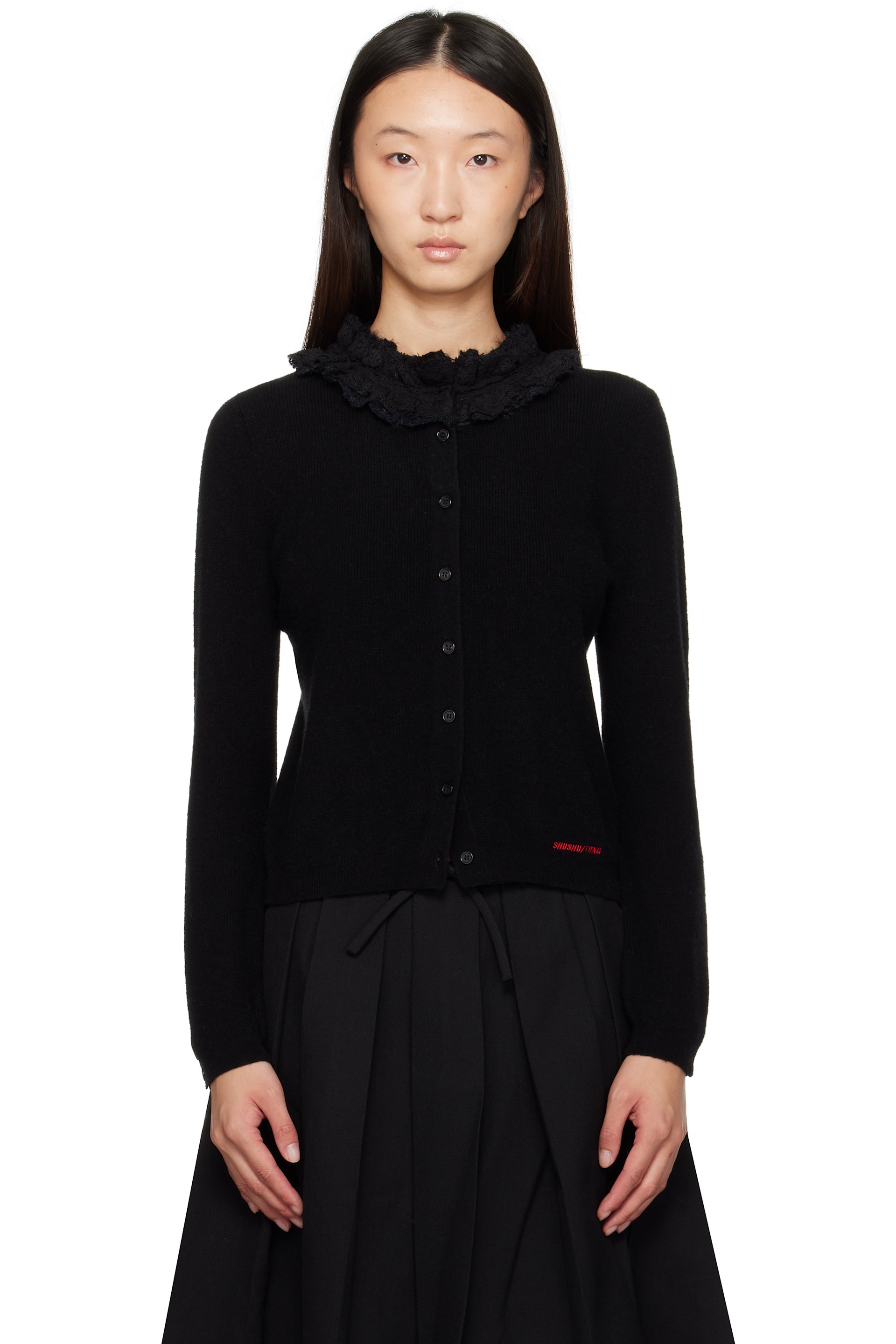 SHUSHU/TONG - Cardigan noir à garniture en dentelle