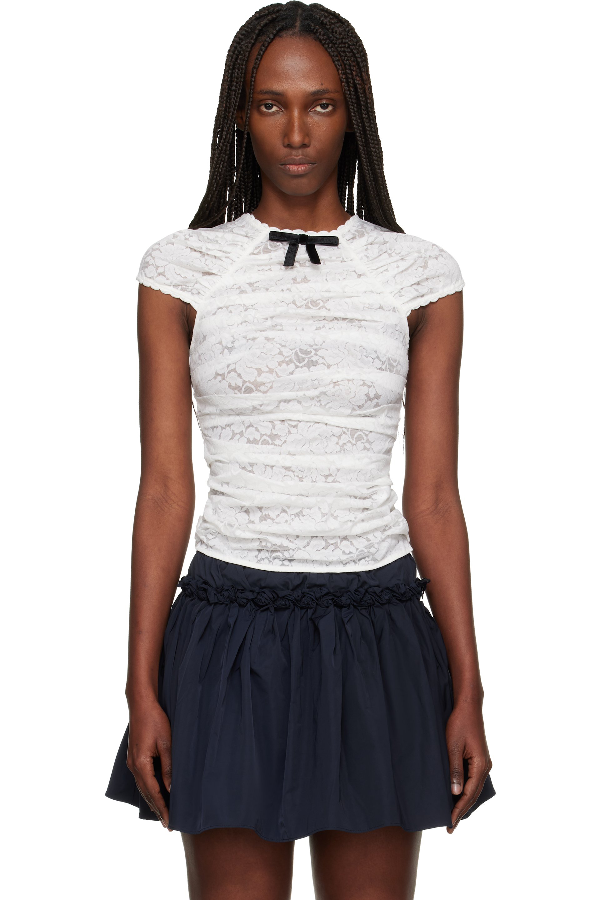 SHUSHU/TONG - Haut blanc en dentelle à fronces