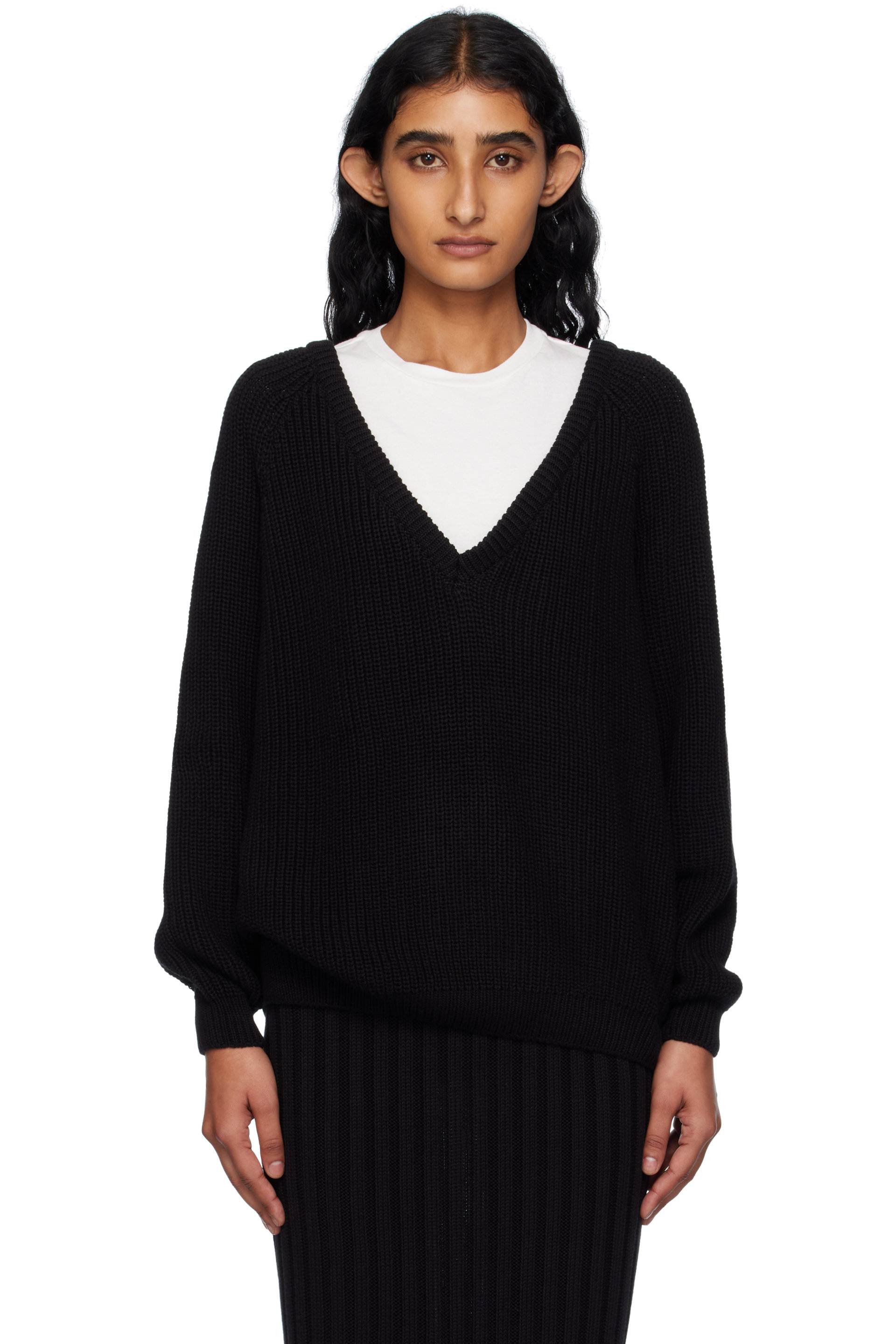 Baserange - Black Danube V-Neck Sweater