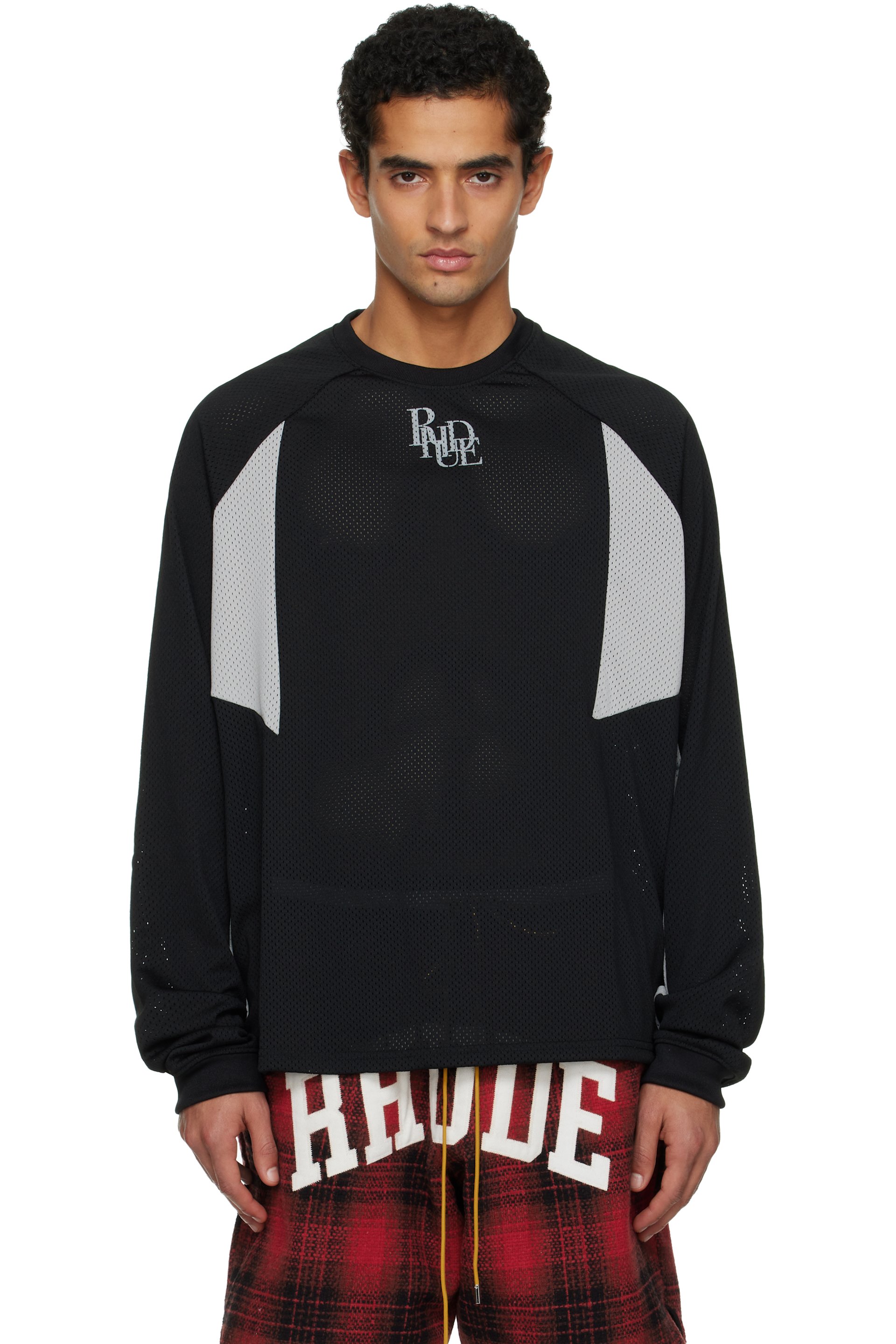 Rhude - Black & Gray Mesh Moto LS T-shirt