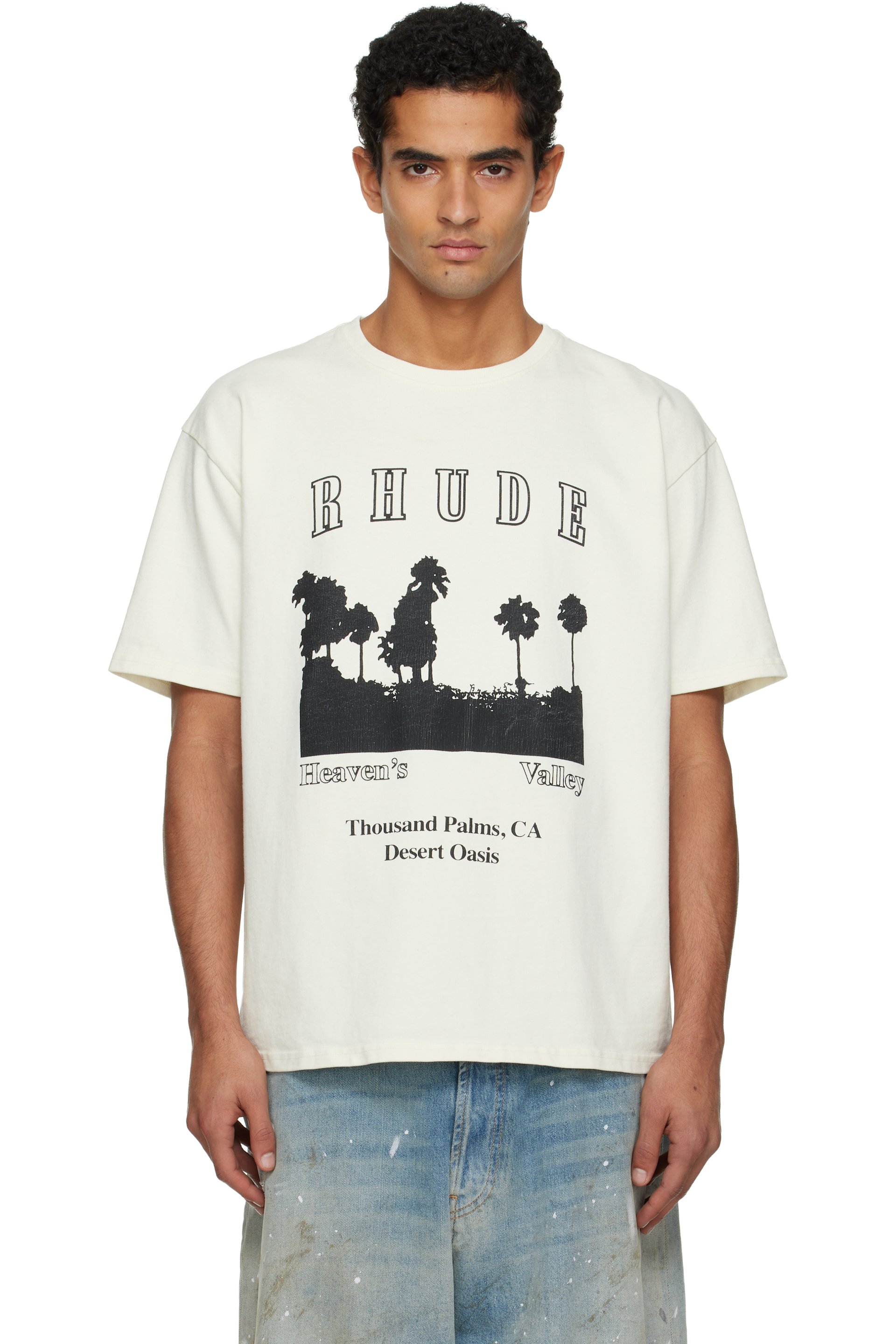 Rhude - T-shirt 'Thousand Palms' blanc cassé